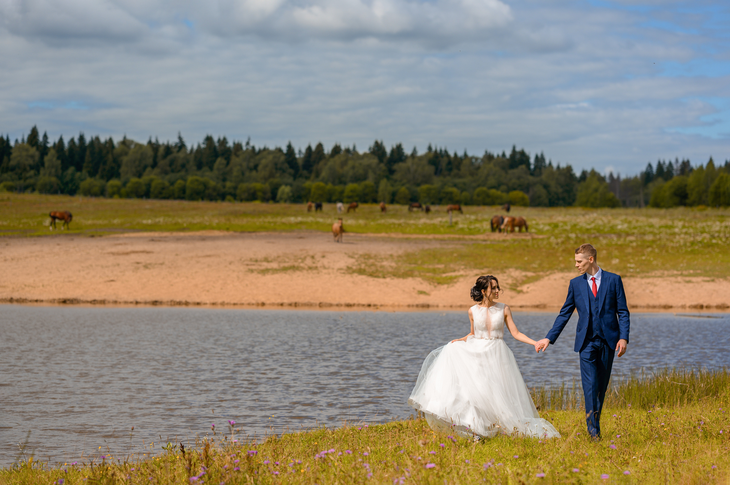 Прогулка в поле, свадьба в поле, прогулка лошади. Семейный и контент фотограф в Москве Alira