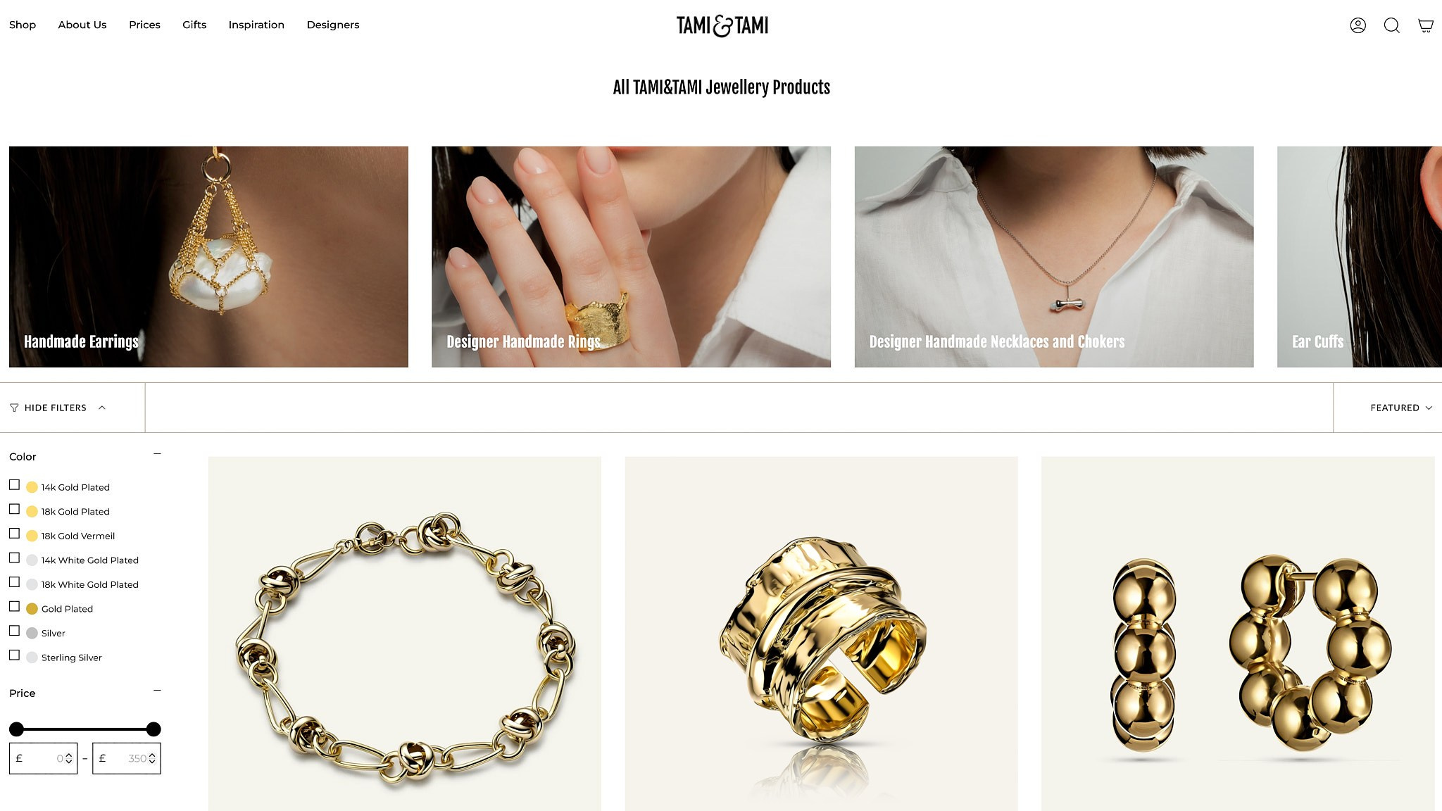 Каталог бренда TAMI&TAMI: дизайнерские ювелирные изделия ручной работы, предметная съёмка украшений