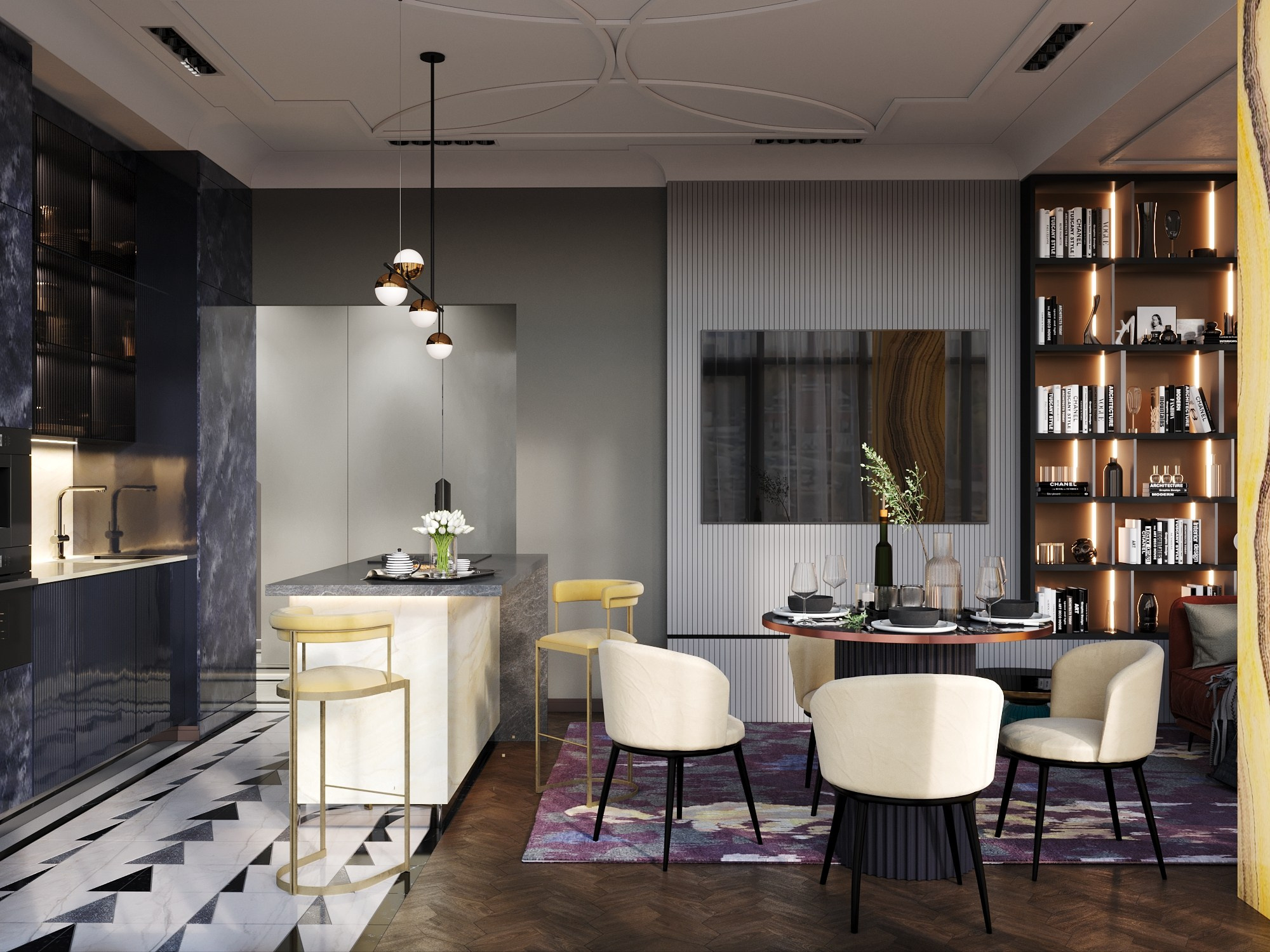 Кухня — гостиная в аппартаментах. Клиент Таранова Инга. Евгений Пырков — 3d визуализатор интерьеров и экстерьеров России