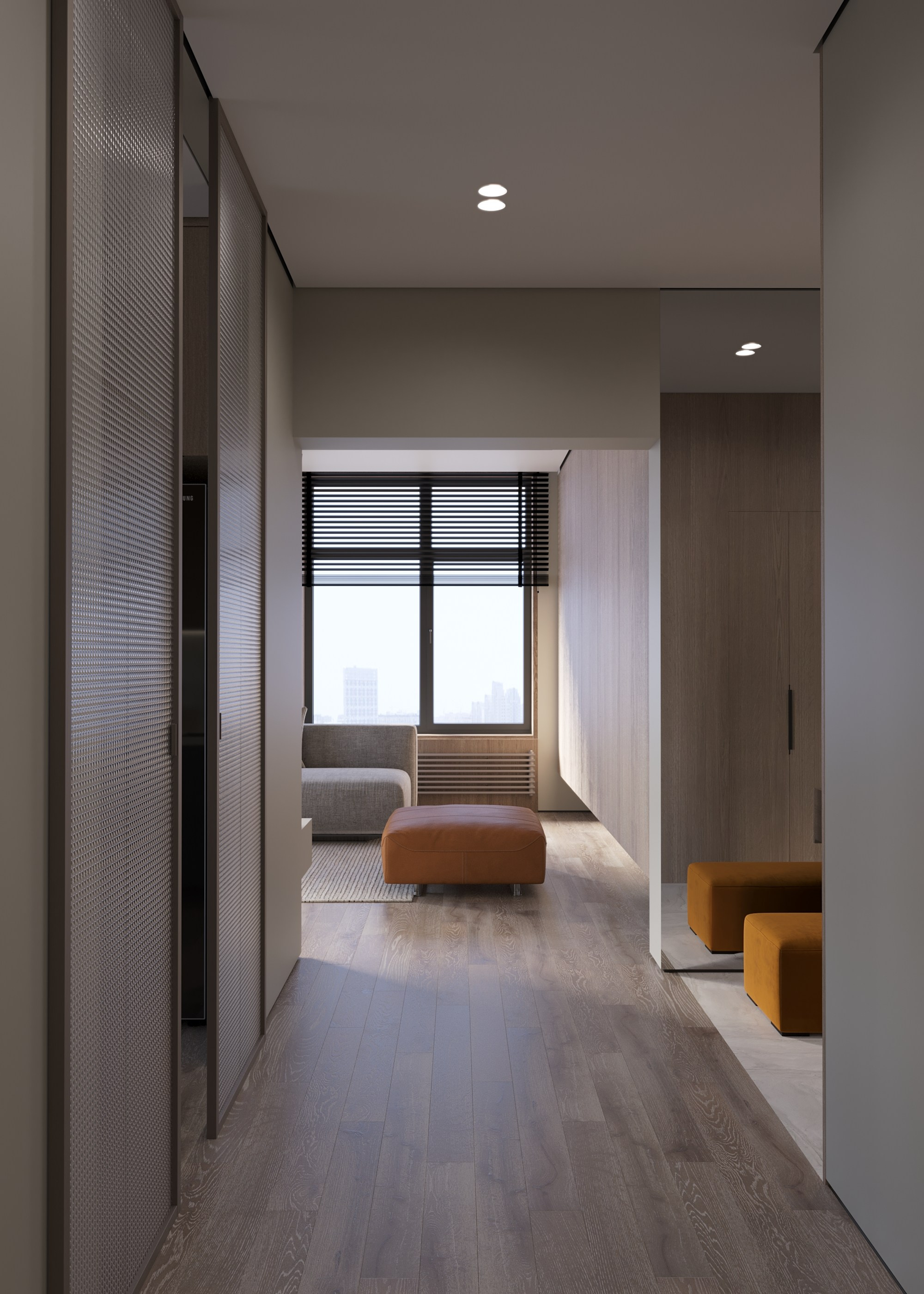 коридор в современной квартире с натуральным напольным покрытием 