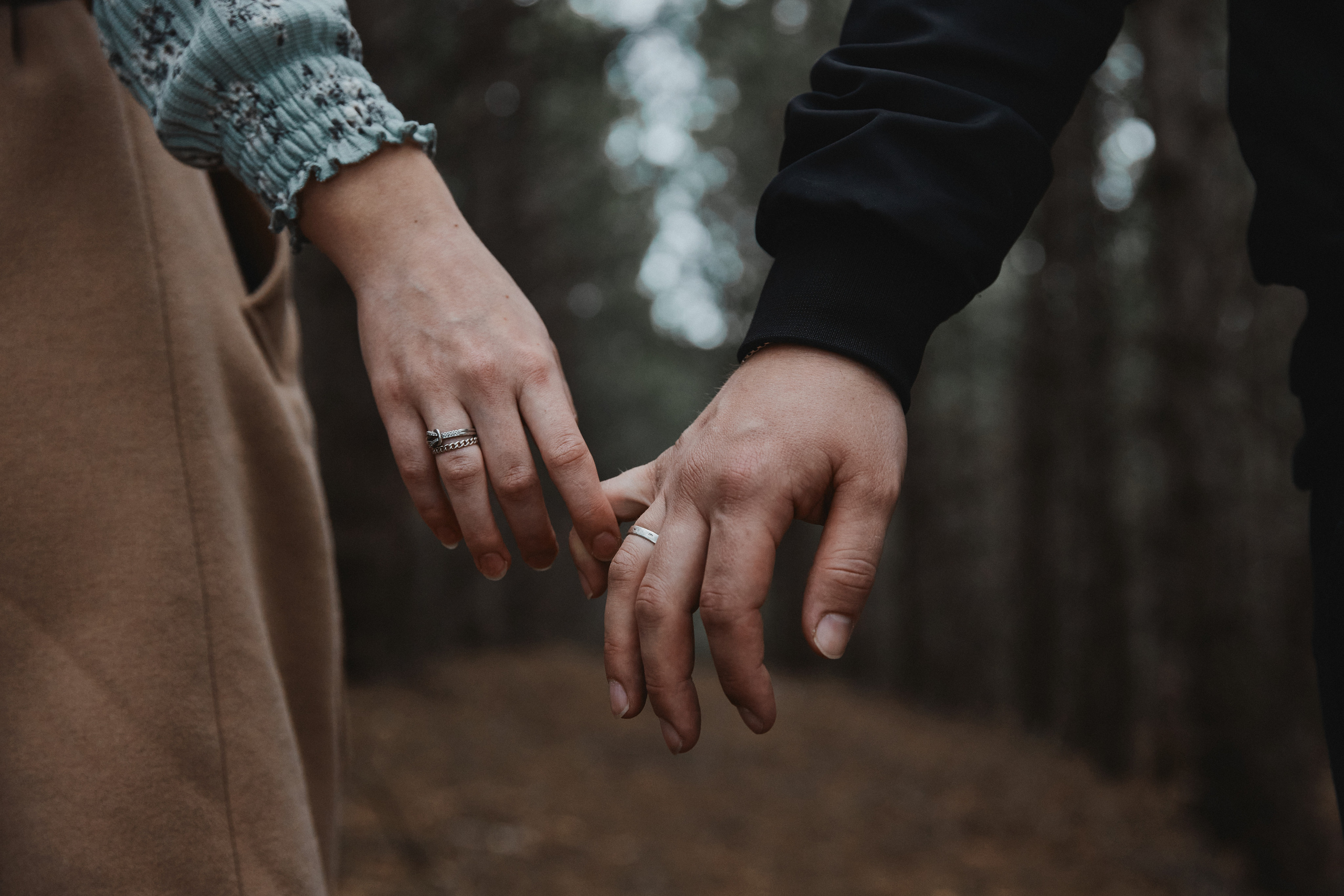 Лав стори держатся за руки в лесу