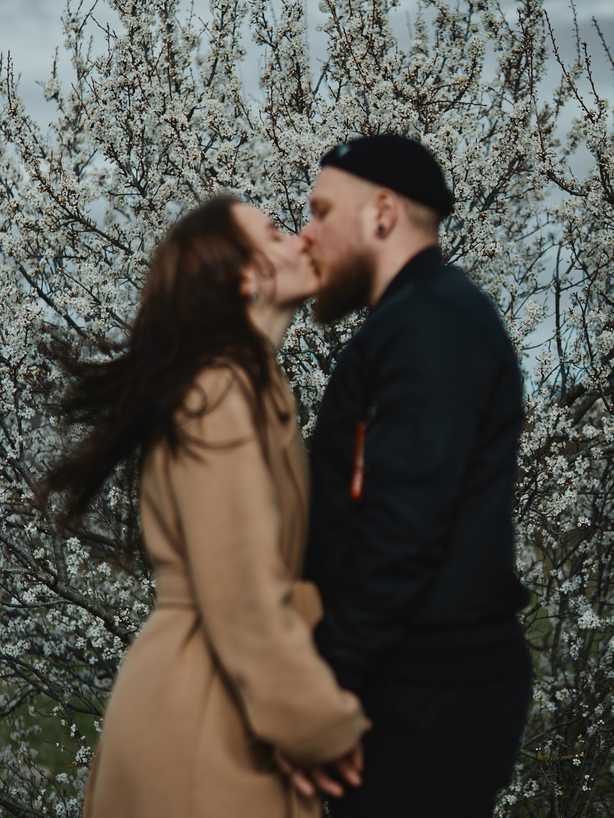 Поцелуй на фоне цветущего дерева в Анапе