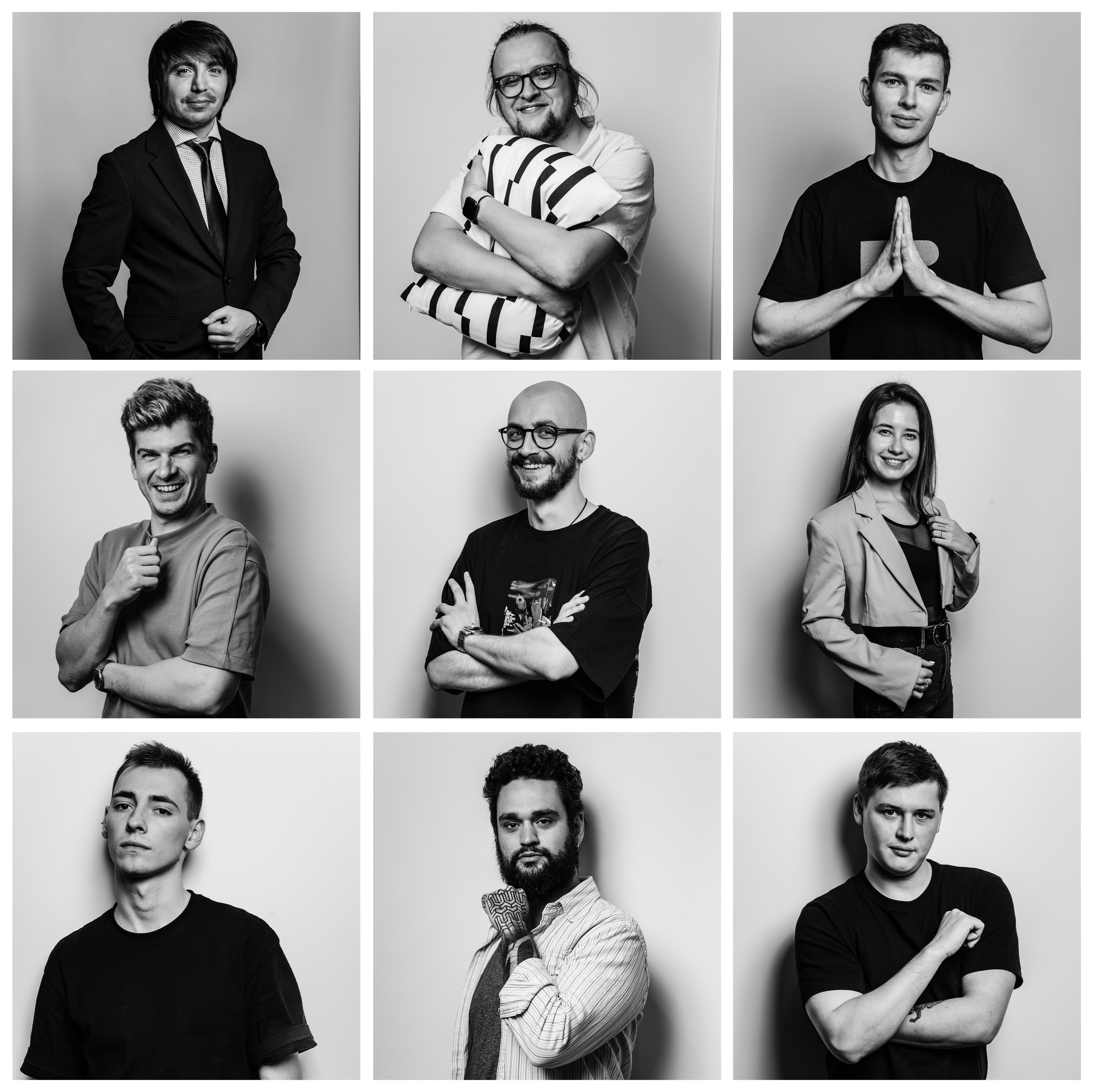Серия креативных черно-белых портретов сотрудников в нестандартной стилистике.
