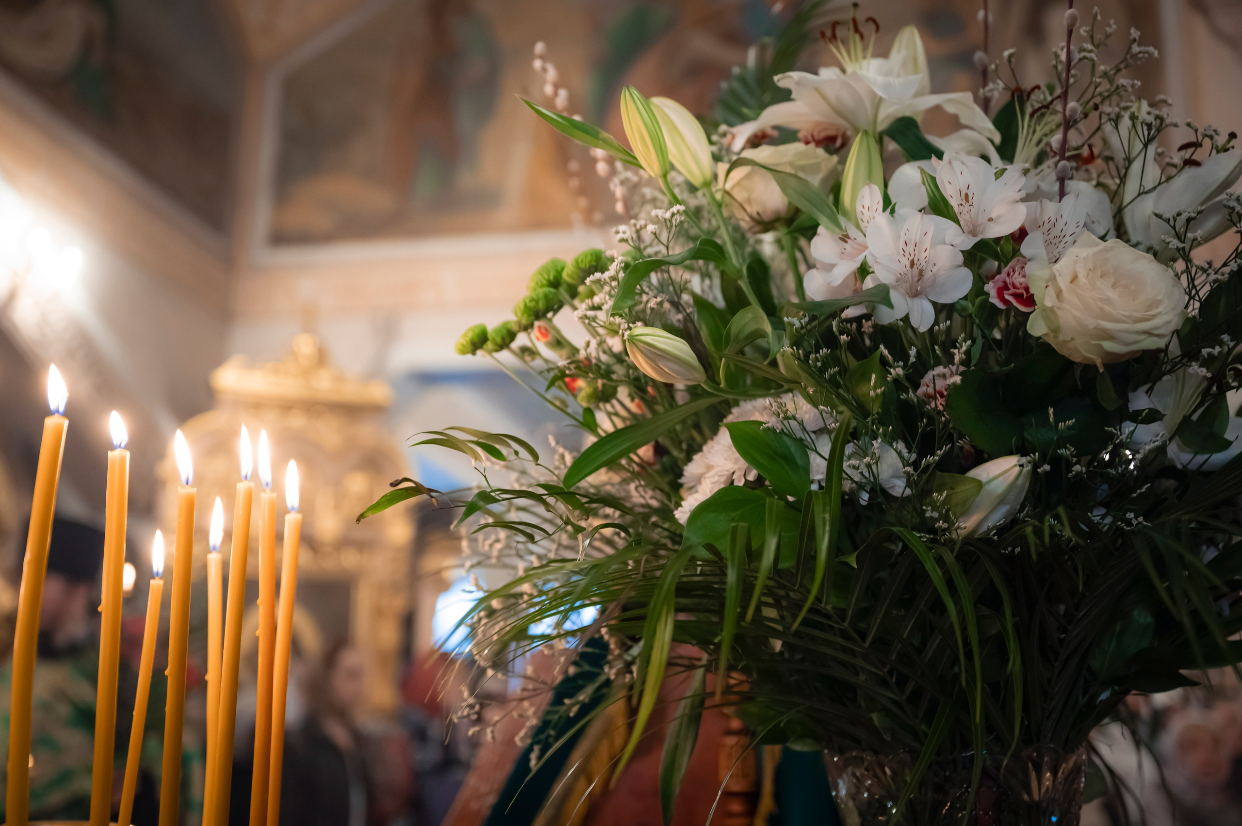 Богородский Храм. Всенощное бдение. Освящение верб. Антон и Татьяна Денисенко — В храме