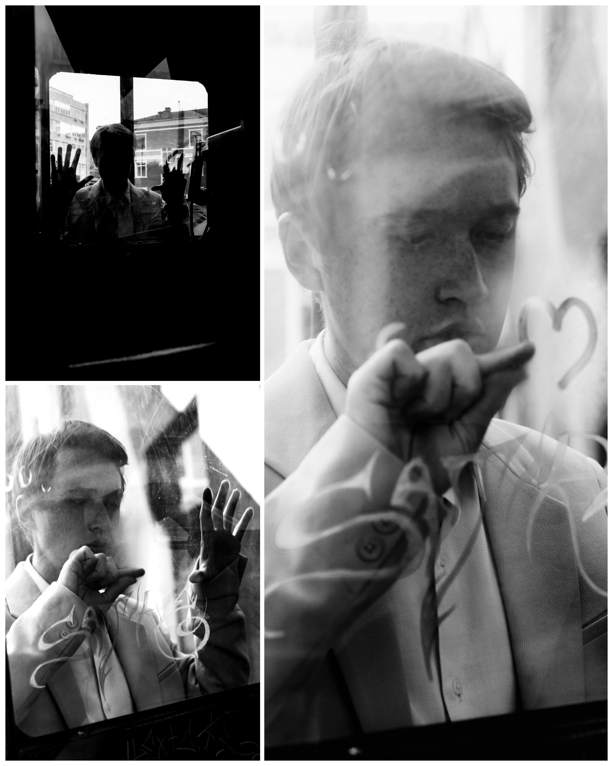 чб фото парня через стекло