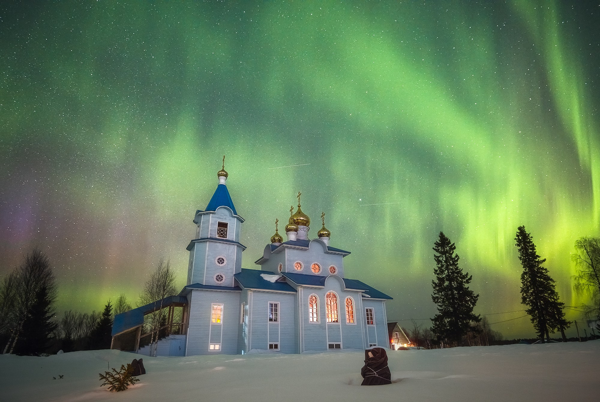 Северное сияние. Аэросъемка в Архангельске, Александр Ермолин
