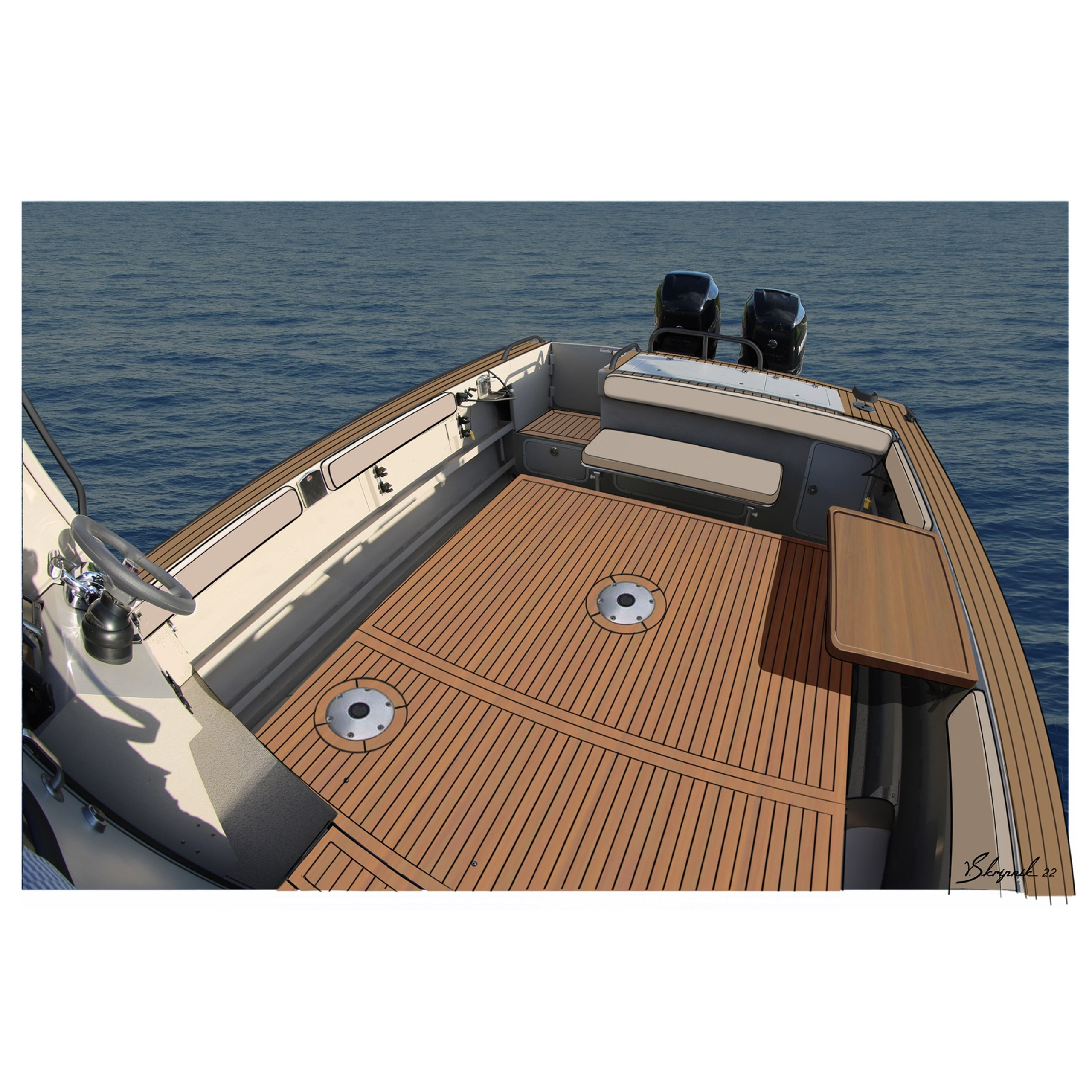Дизайн персонализации Алюминиевого катера Weldcraft Cuddy King 300 OS. Design Yachts and Cars