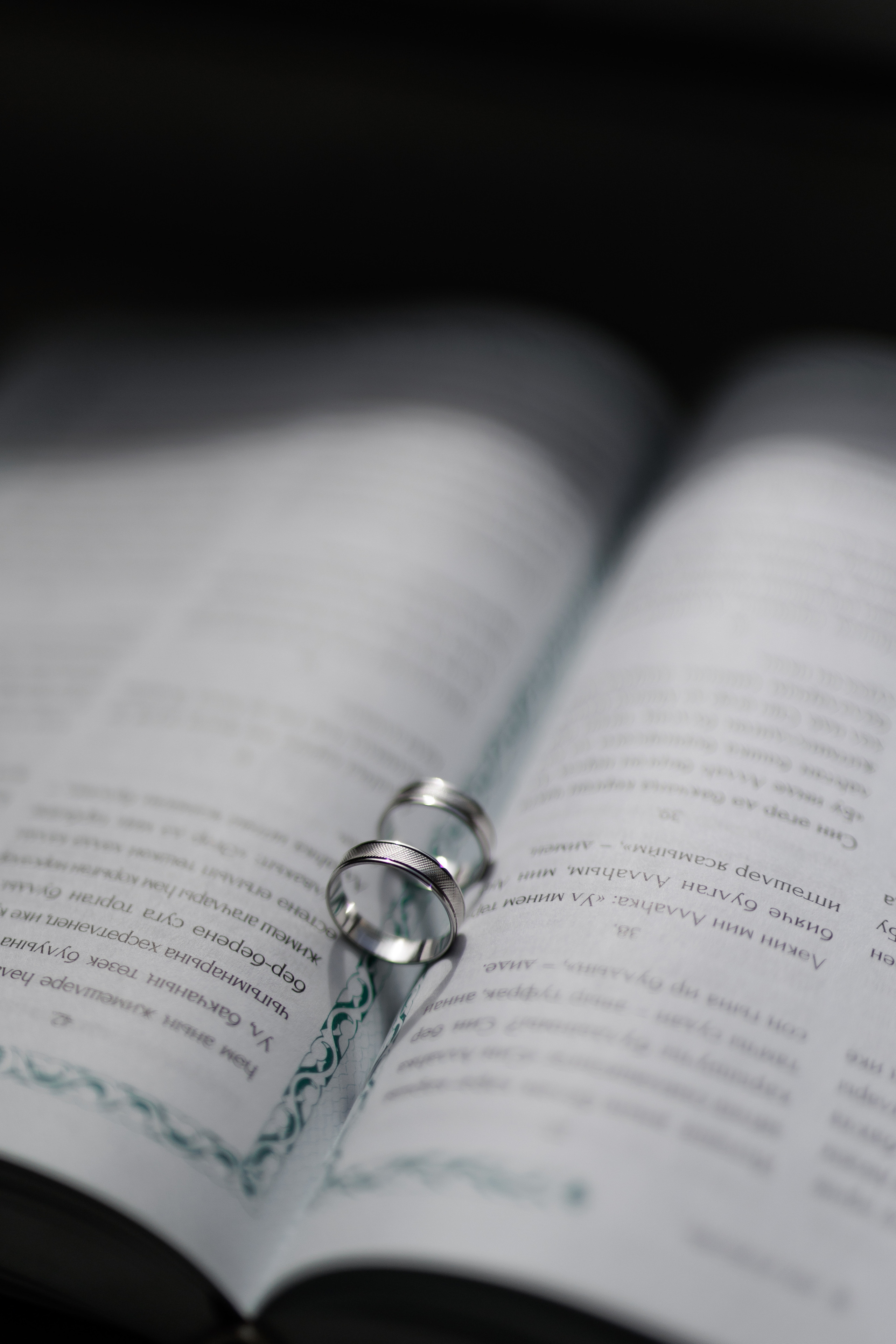 Свадебные кольца на книге под солнцем