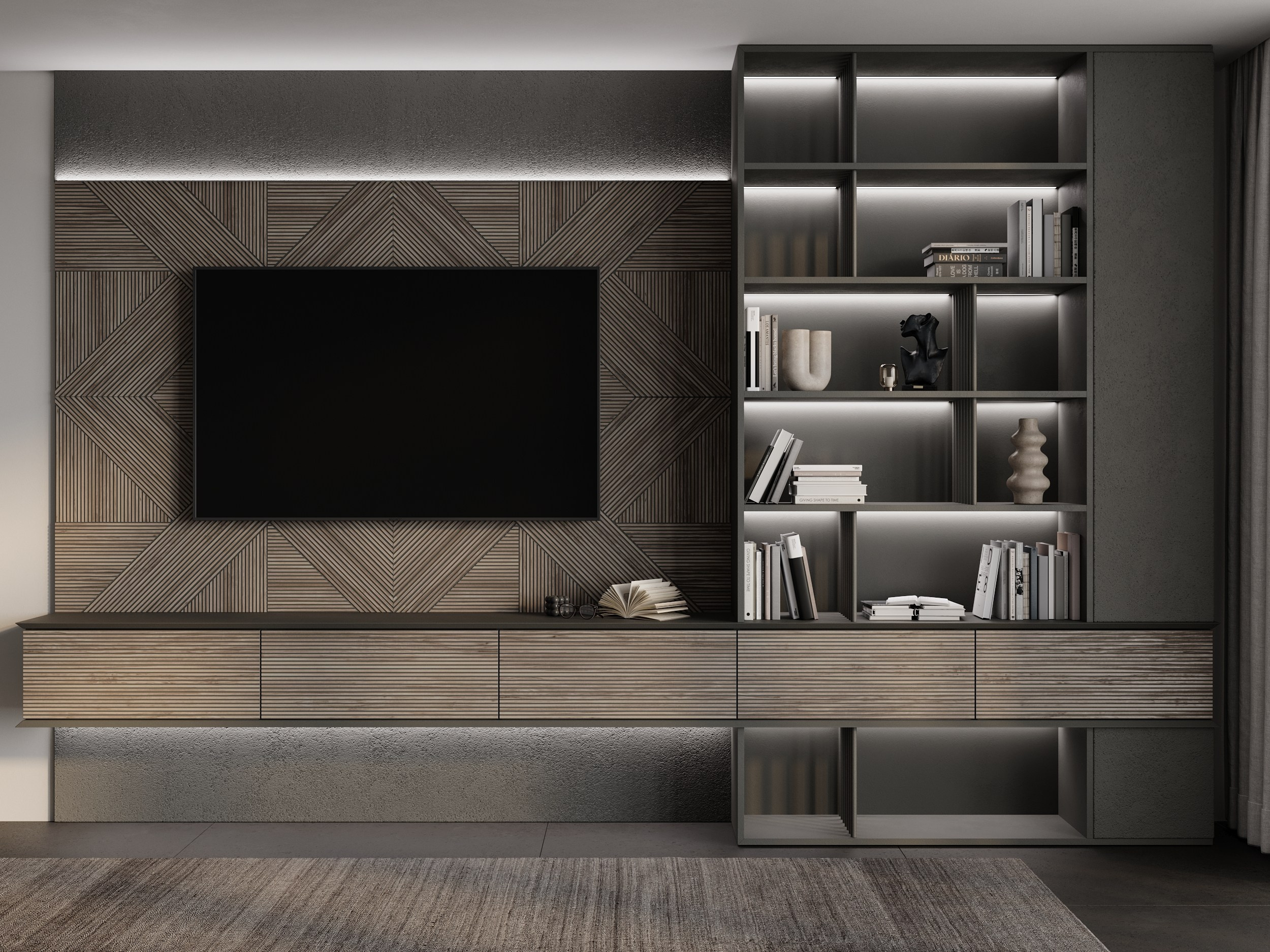 Гостиные / 2023. 3D-сцены интерьеров в 3ds Мах: сборка по ТЗ для визуализаторов