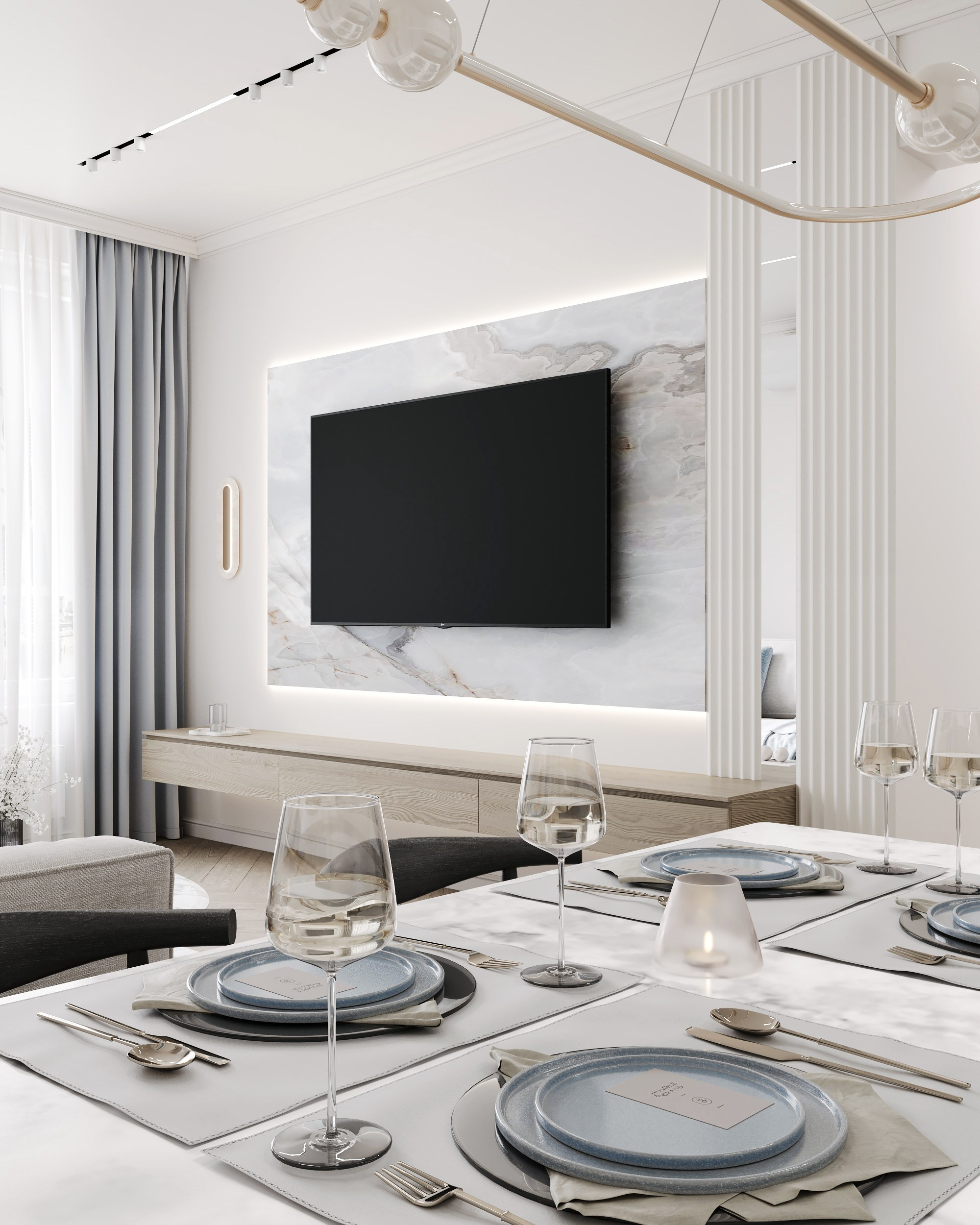 Blue Classic. Дизайн интерьера | 3D визуализация | Миланская Марина