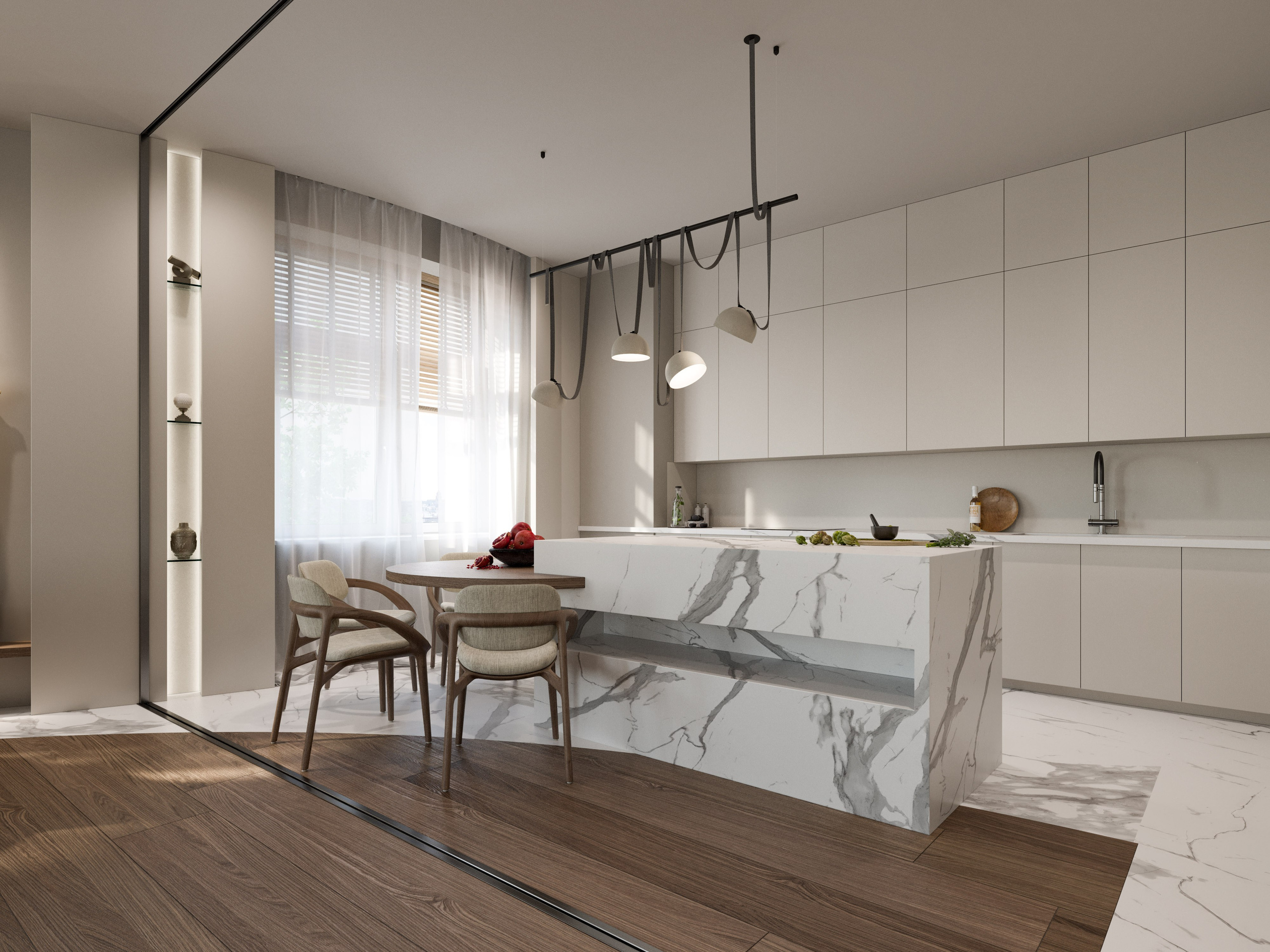 Напольное покрытие с органичным рисунком, повторяющим формы стен