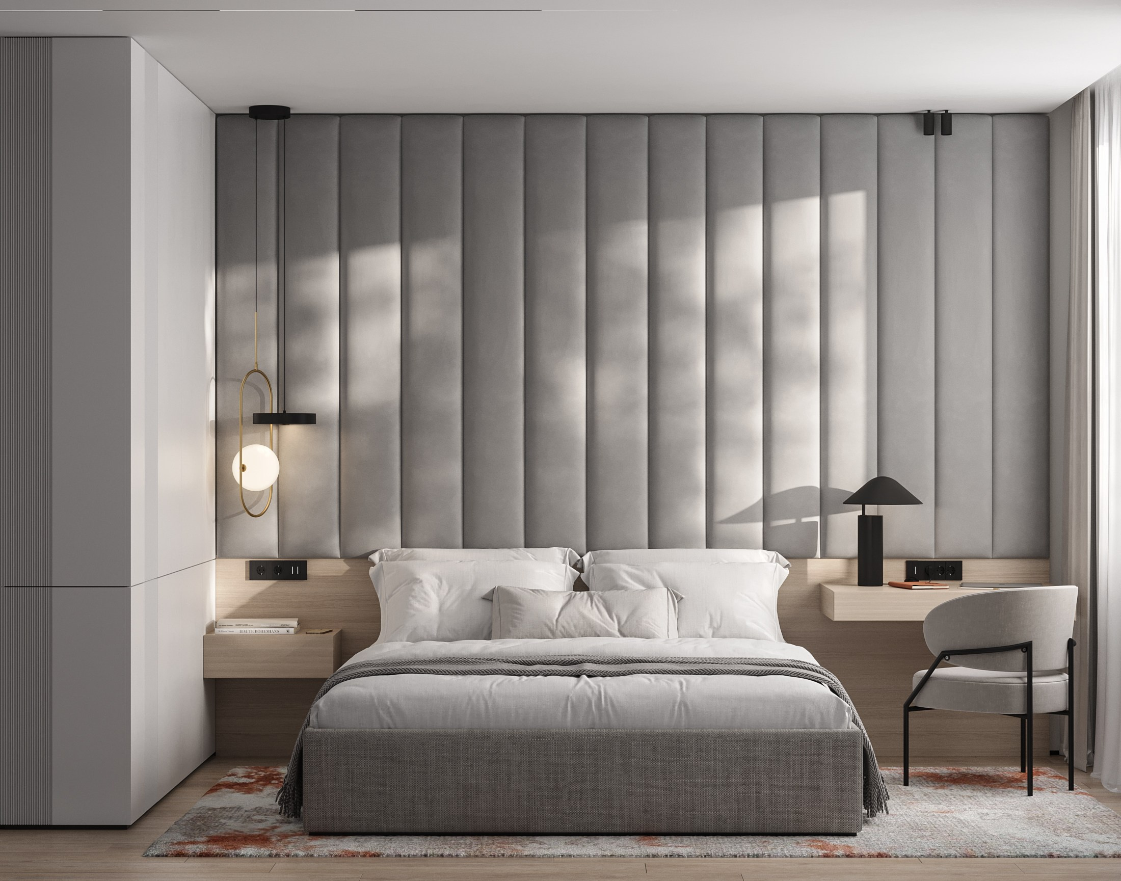 3Д визуализация спальни в квартире современном стиле 