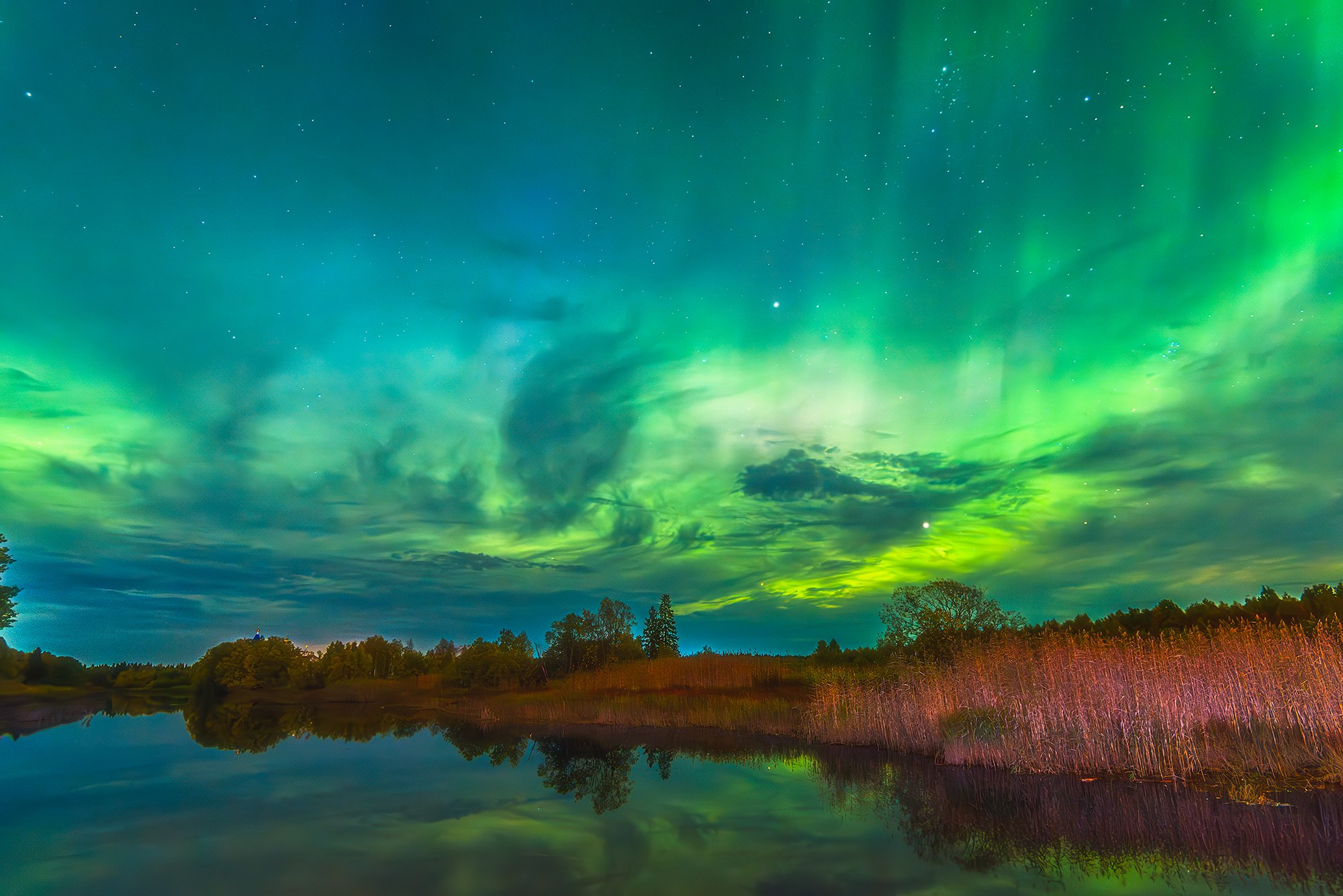 Северное сияние. Аэросъемка в Архангельске, Александр Ермолин