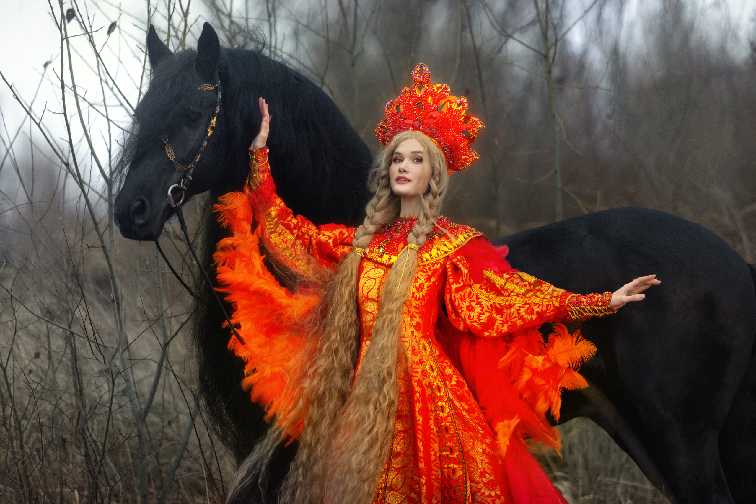 Фотосессия с лошадью в Русском стиле. Ольга Бажутова конный и портретный фотограф в Москве
