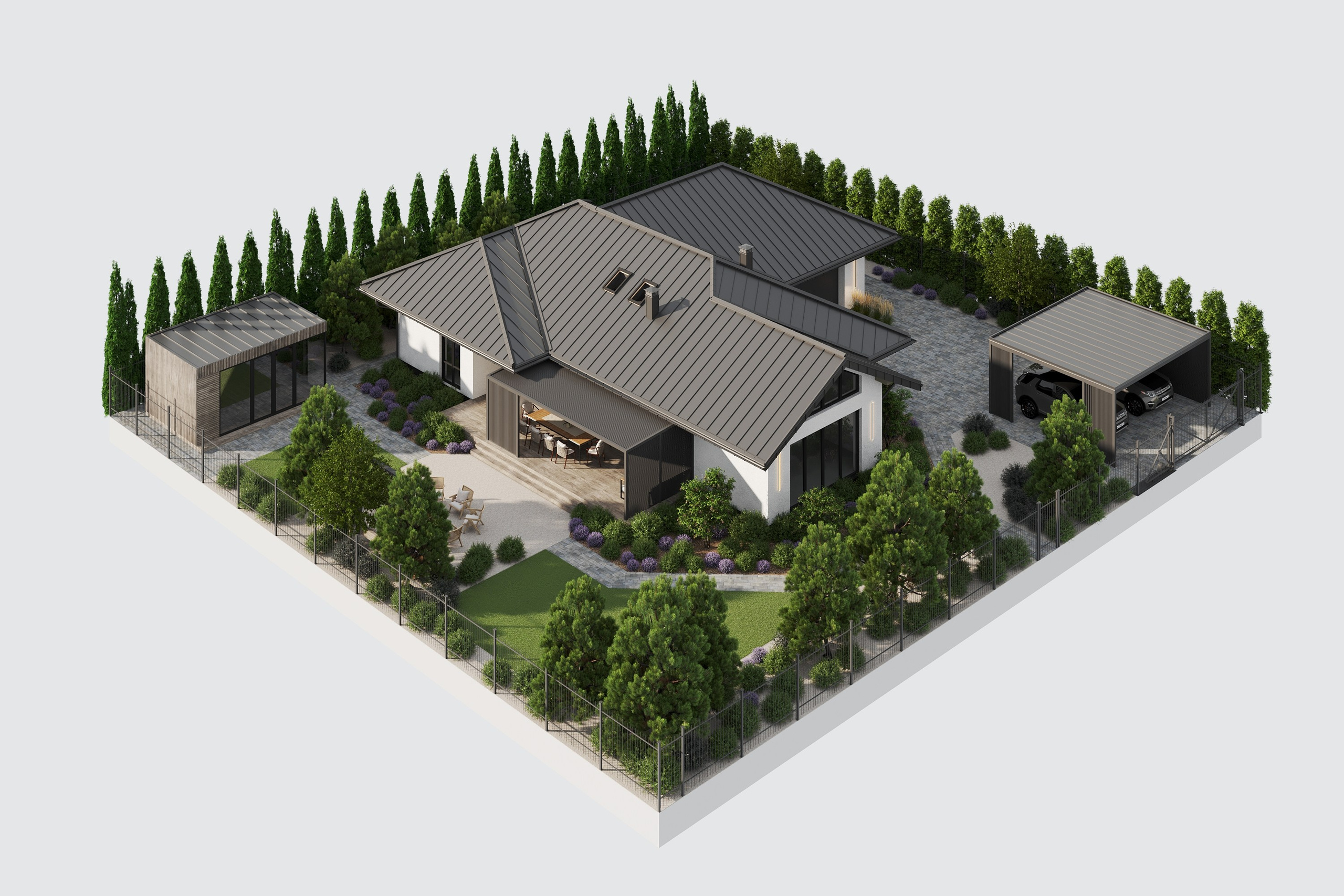 Визуализация ландшафтного дизайна частного дома в Пскове. 3d визуализатор marybond3d