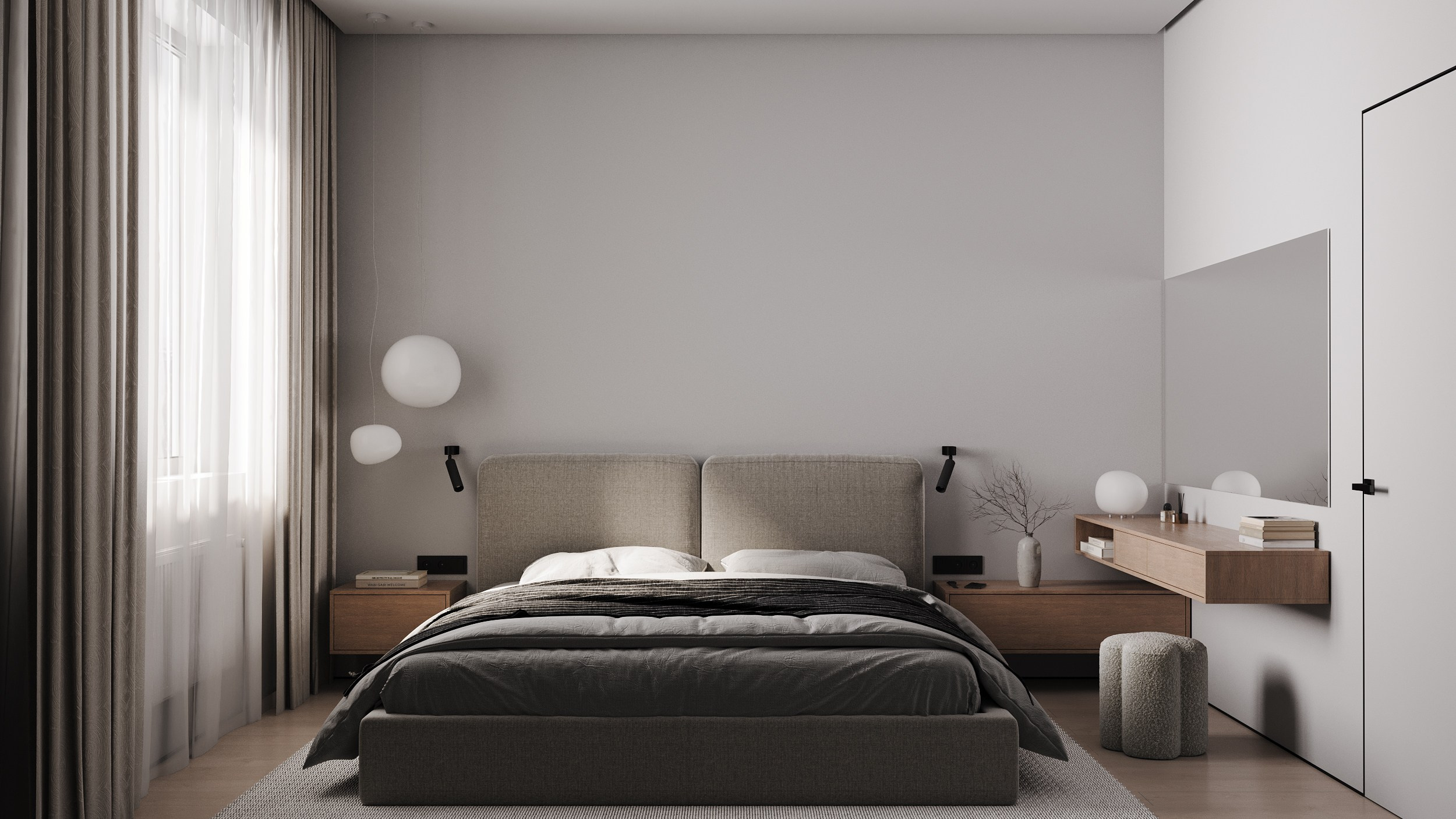 Спальня в небольшой квартире.Санкт-Петербург. Lesh студия дизайна. Евгений Пырков — 3d визуализатор интерьеров и экстерьеров России