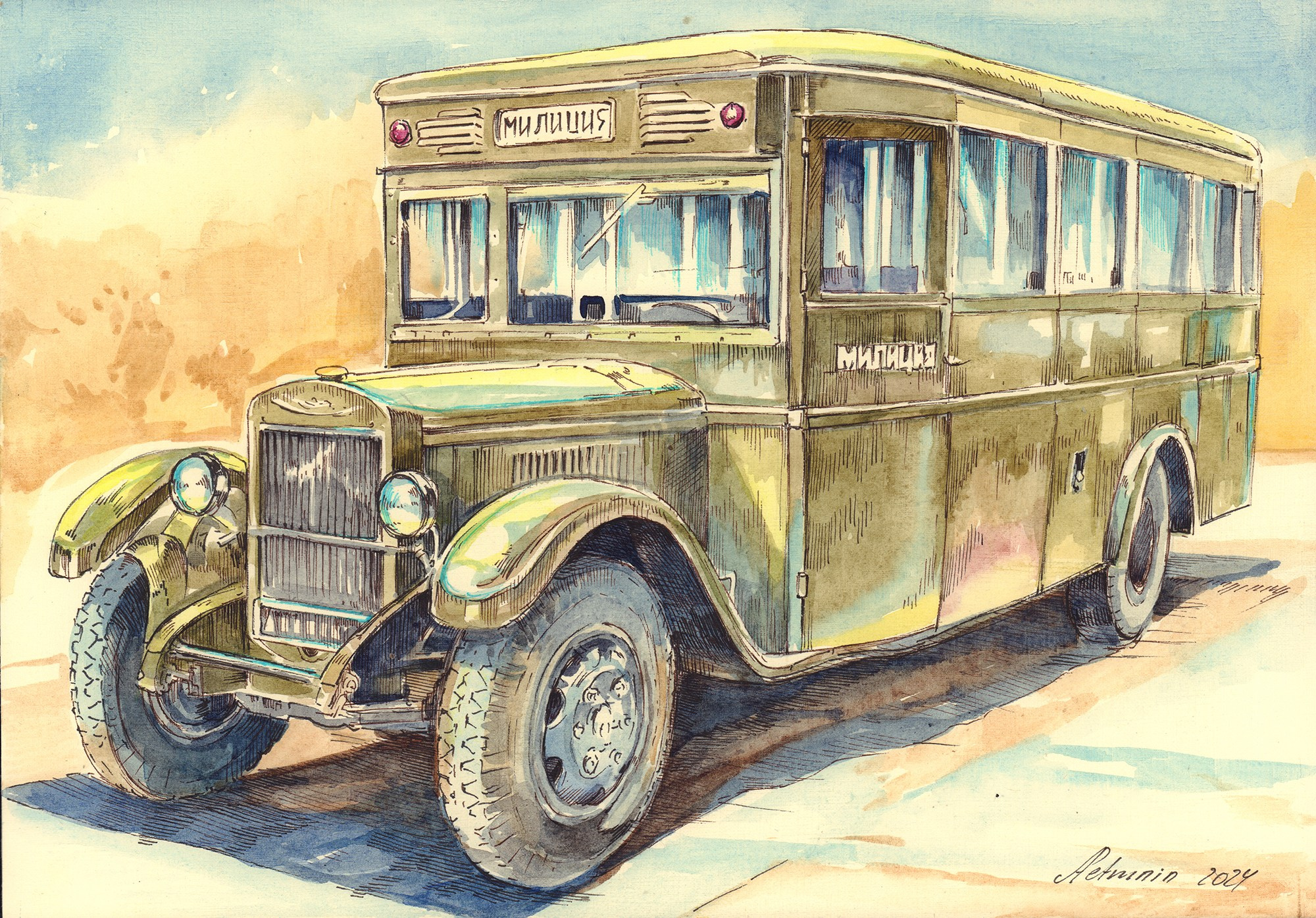 Автобусы. Художник Александр Петрунин