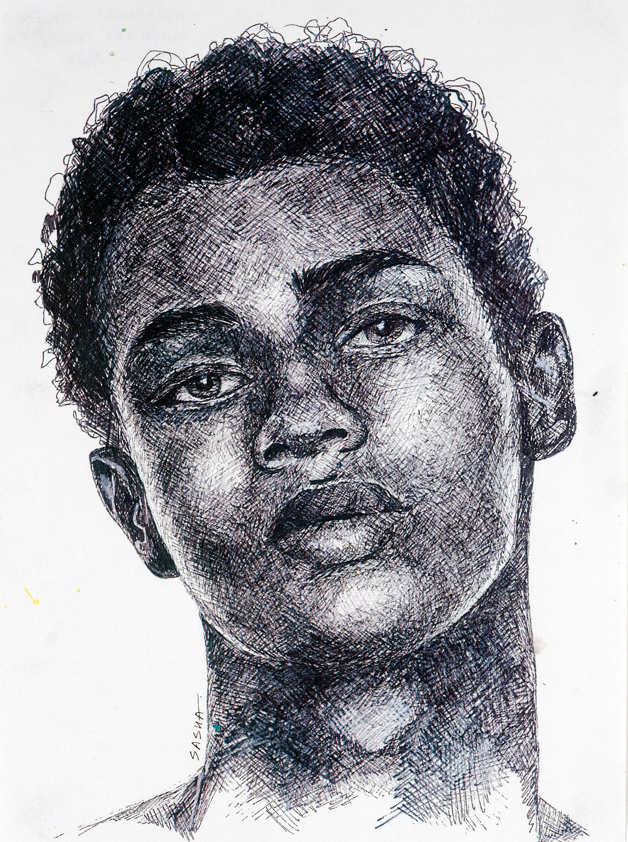 рисунок афроамериканца, выполненный точками, очень детальный