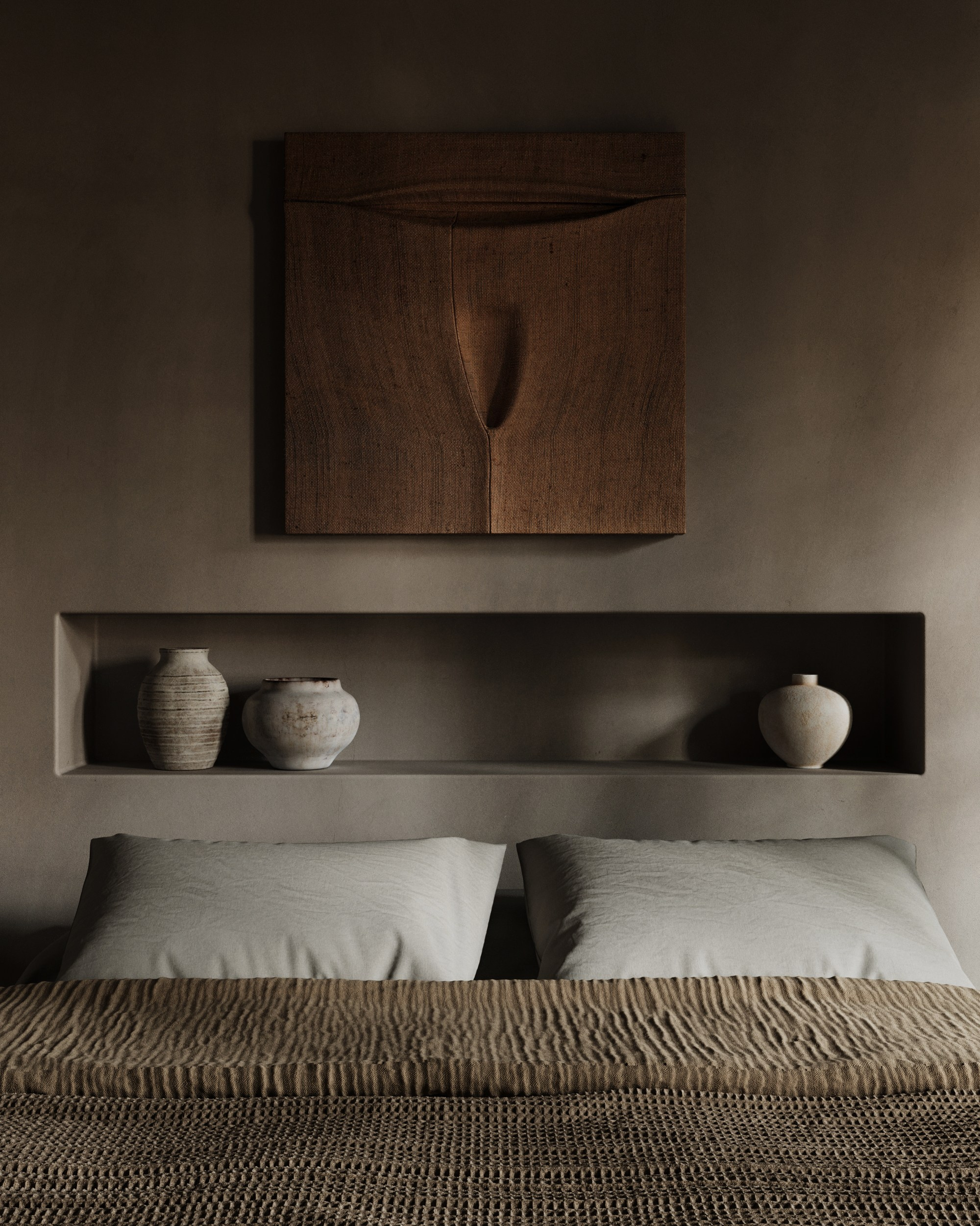 Спальня в стиле Wabi-Sabi. Создание 3д визуализаций. Анимированное видео. Сборка сцен