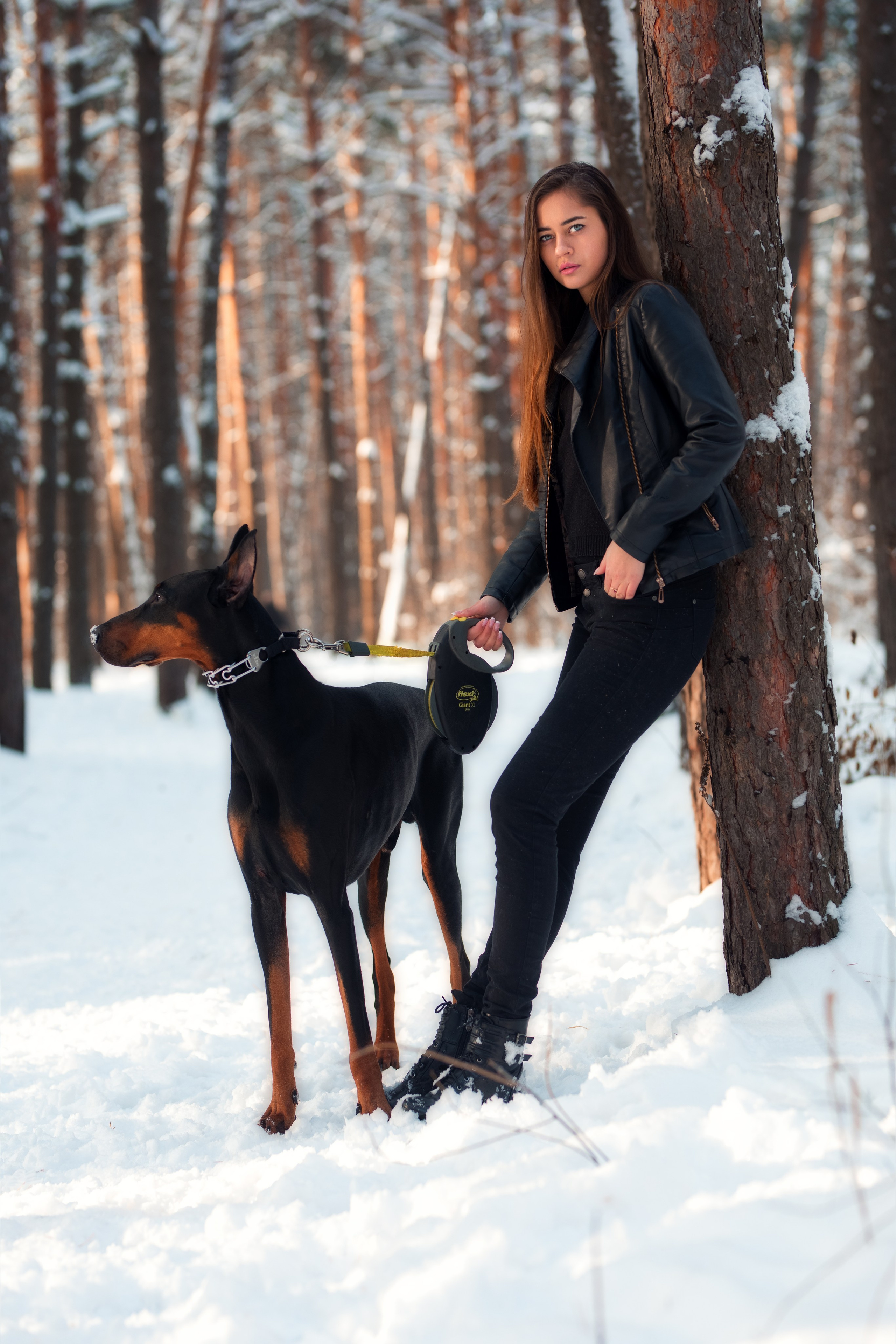 Зимняя съемка в лесу с доберманом с Ольгой в формате для «себя»