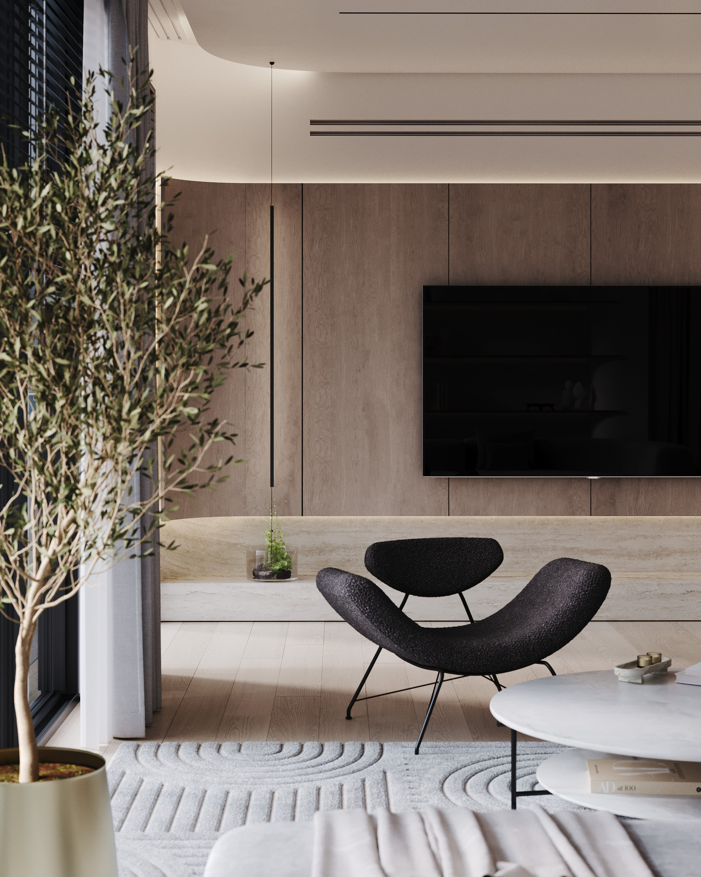 визуализация кухни - гостиной в минималистичном современном  стиле 