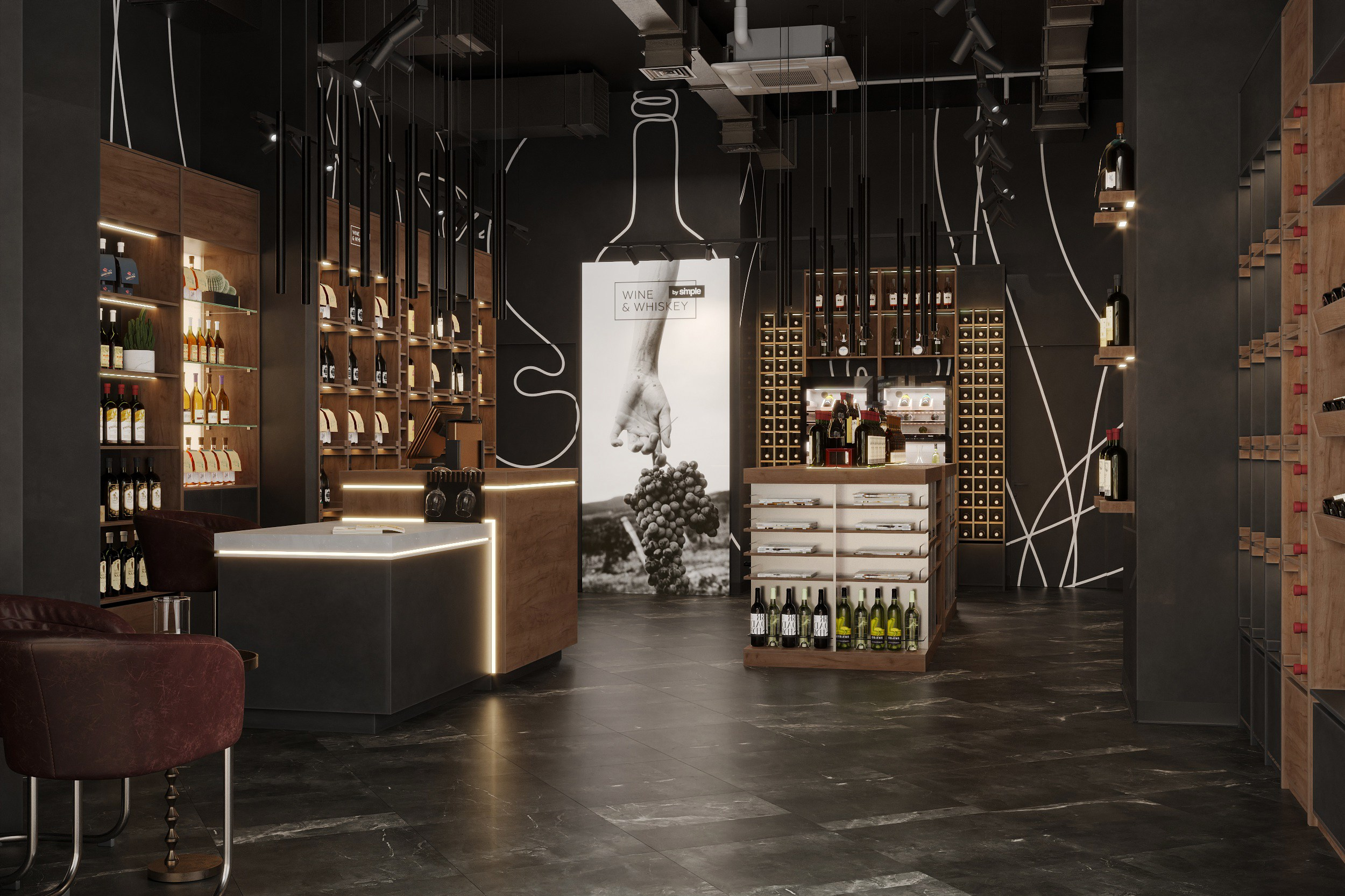 Дизайн интерьера бутика вина, г. Москва, 52 м². Ксения. 3D‑визуализатор