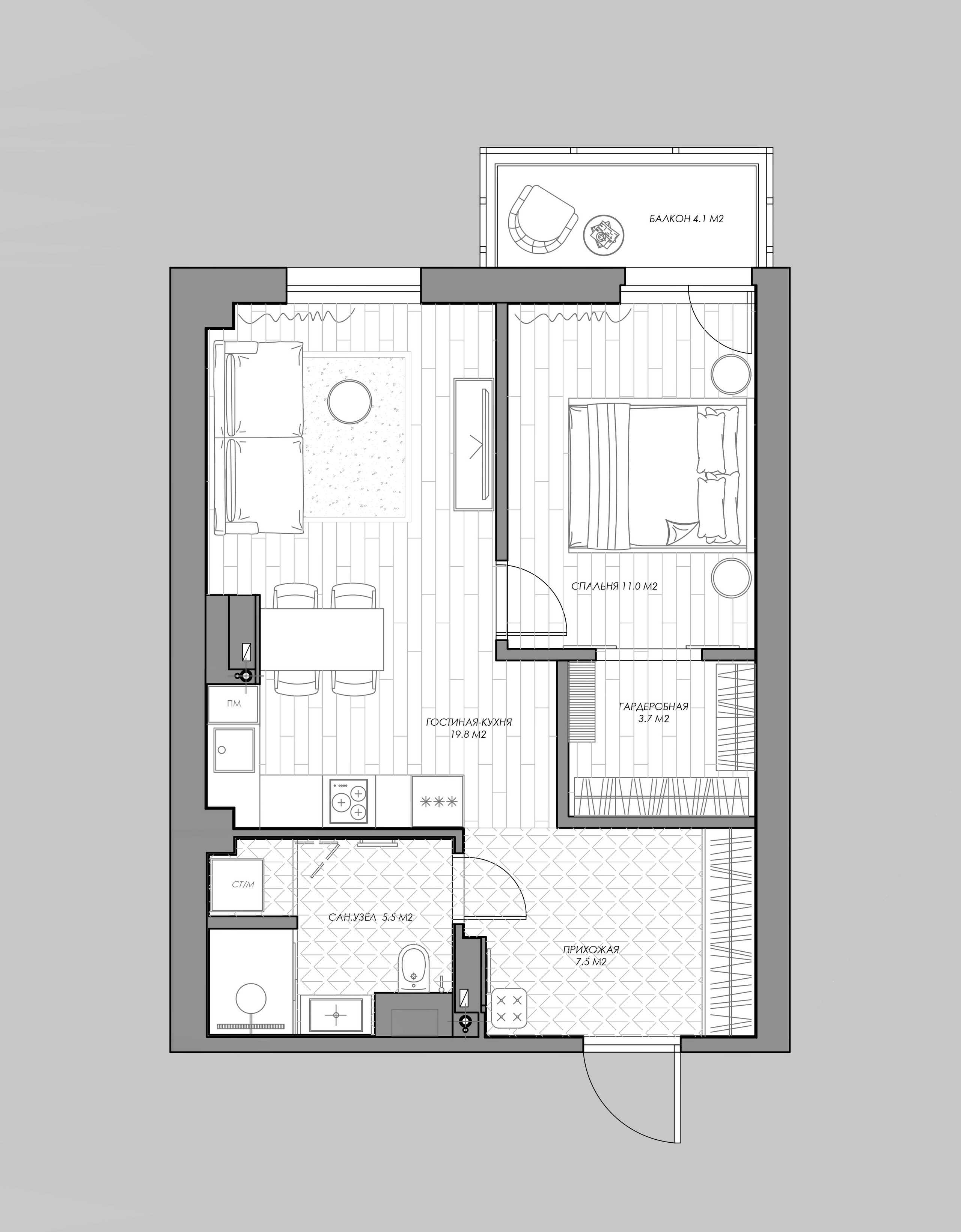 ЖК Еловый 54.7 кв.м. Дизайн интерьера, 3D-визуализация Владивосток
