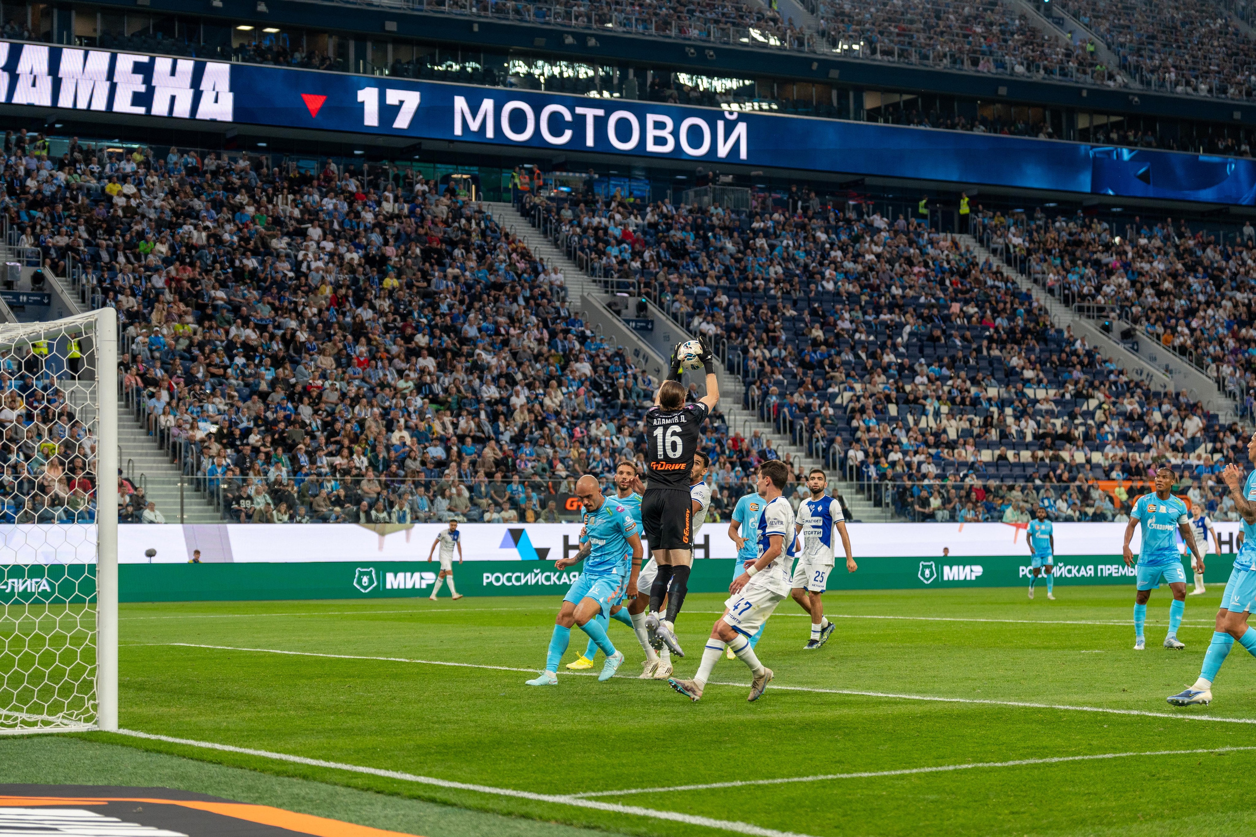 Вратарь «Зенита» в прыжке ловит мяч – спортивный фотограф Санкт-Петербург