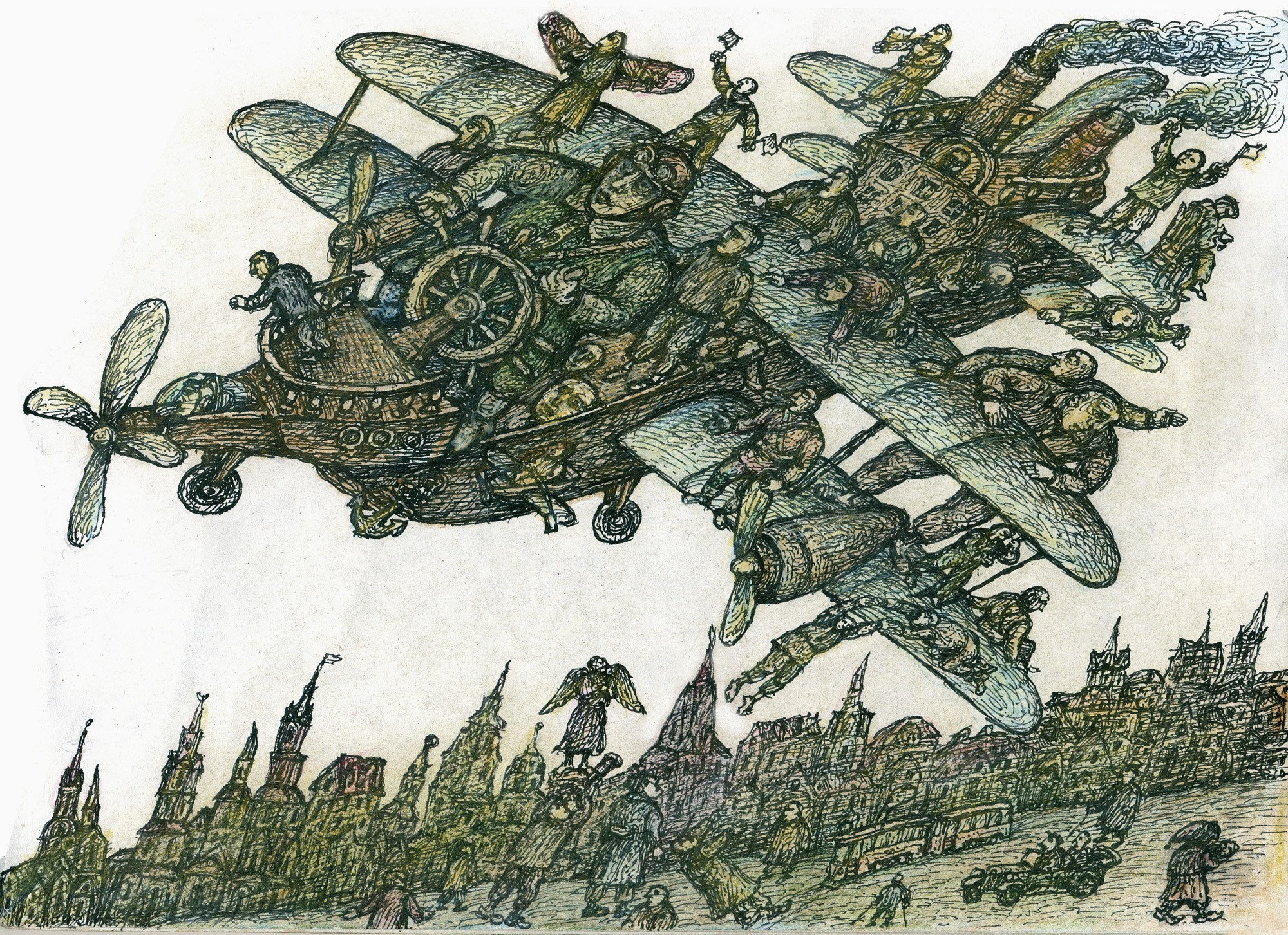 Летучий голландец, гелевая ручка, цветной карандаш