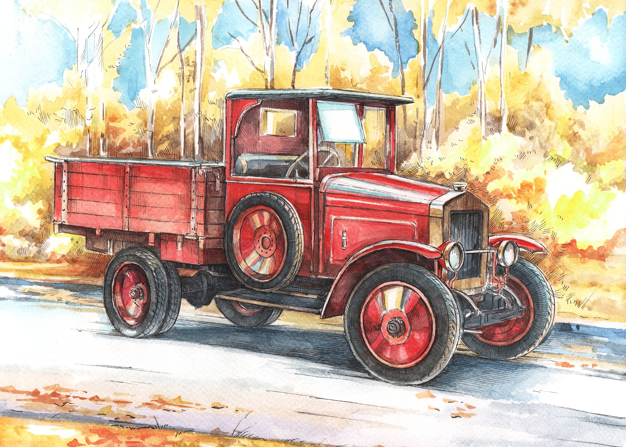 Легковые и грузовые автомашины СССР. Художник Александр Петрунин