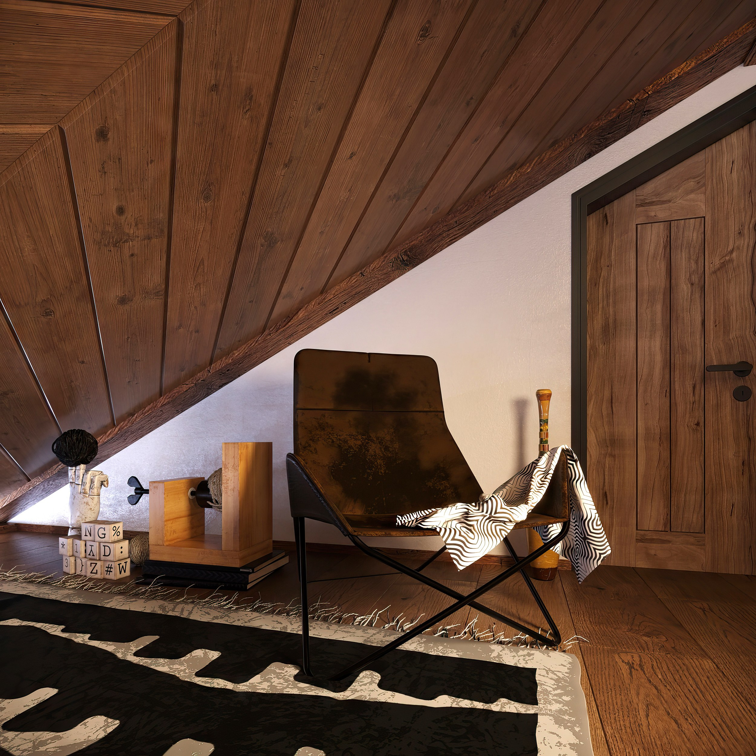 Countryside Cottage — Interior Design with Natural Materials. 3D INTERIOR AND ARCHITECTURE VISUALIZATION