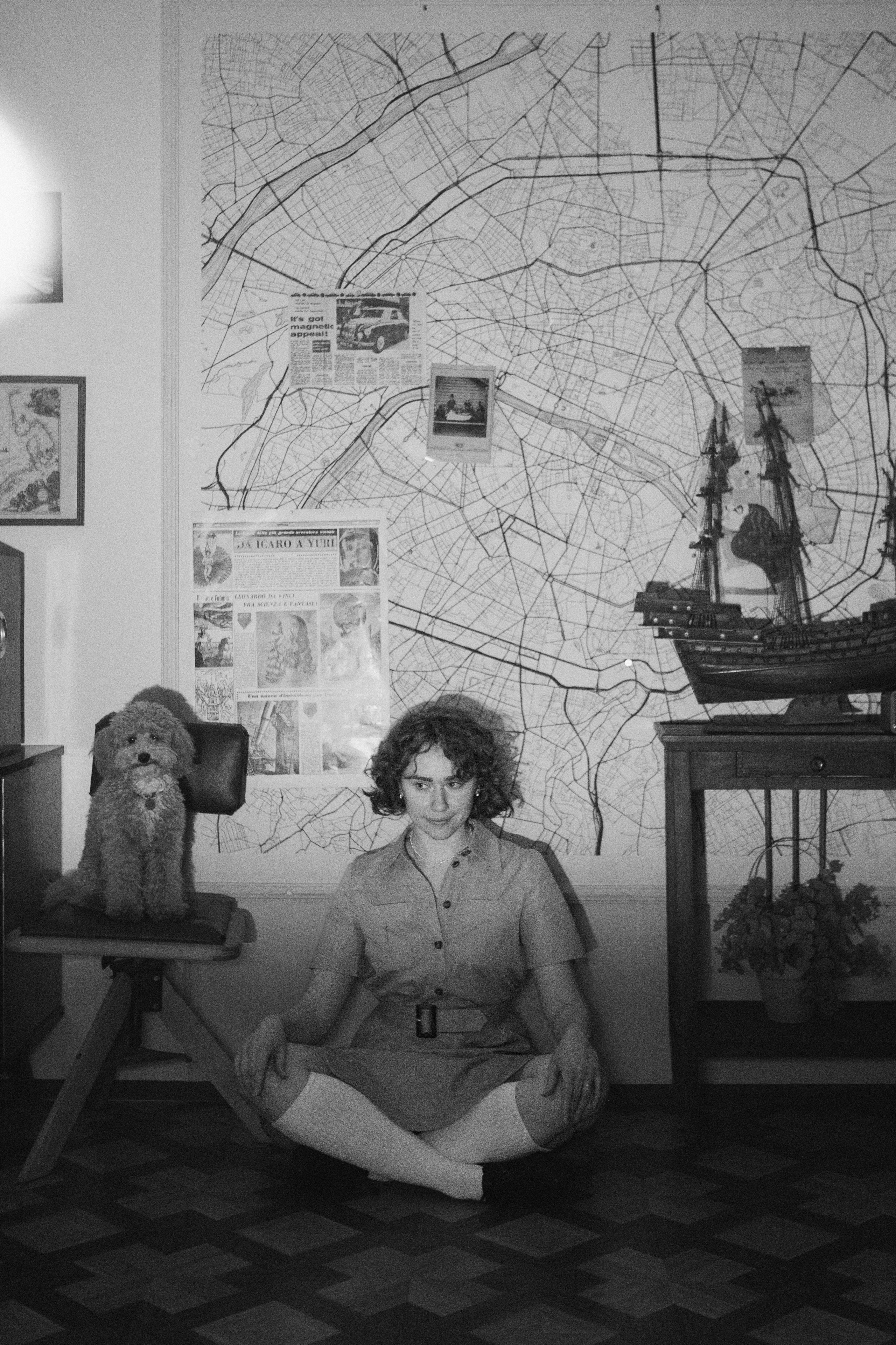 A cinematic daydream in the spirit of Wes Anderson’s style. Portrait, family and pet photographer in Cyprus, Ksenia Bourdelle