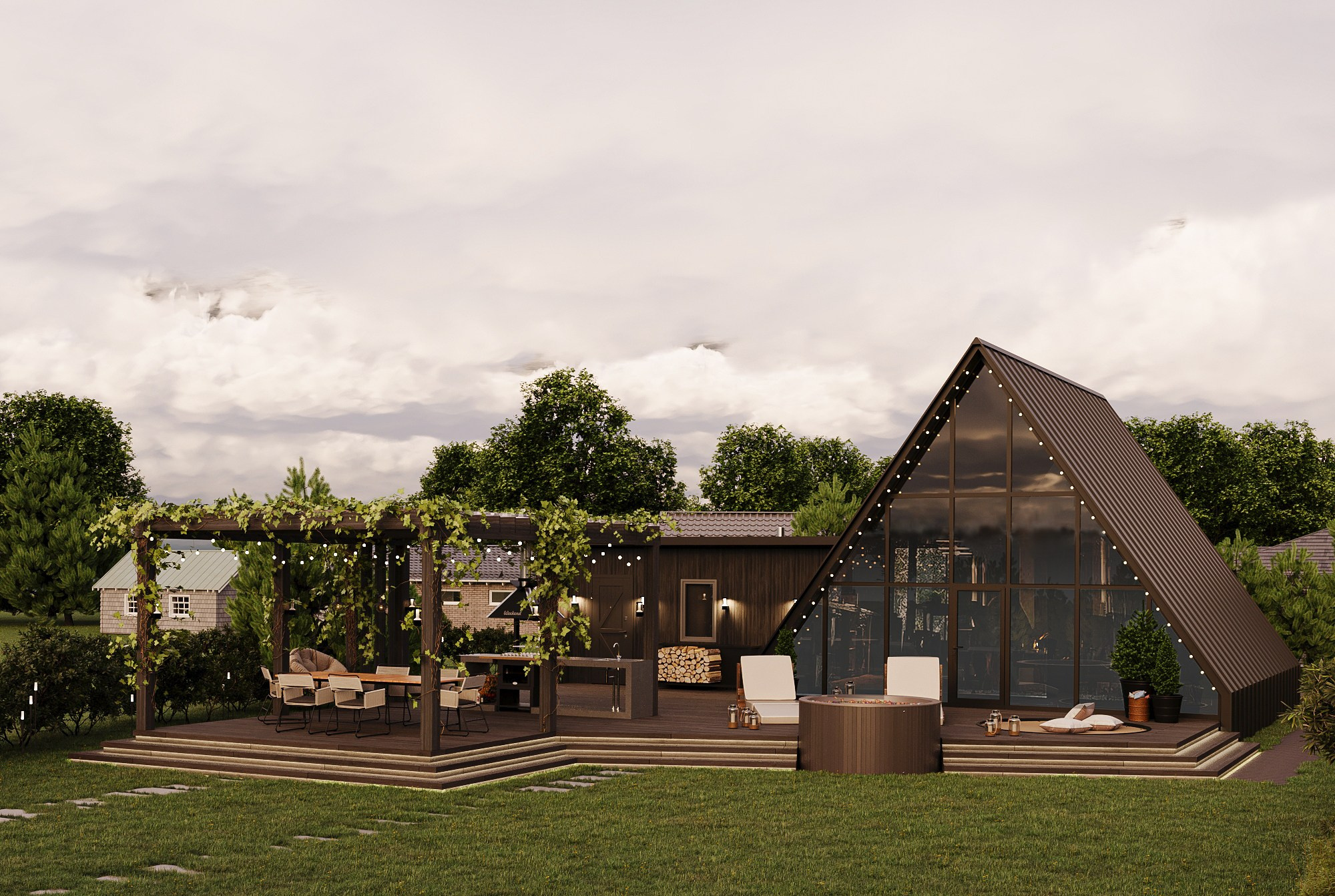 Эскизный проект двух А-фрейм домов, г. Тюмень. Дизайн интерьера и экстерьера в Санкт-Петербурге Яна Емельянова