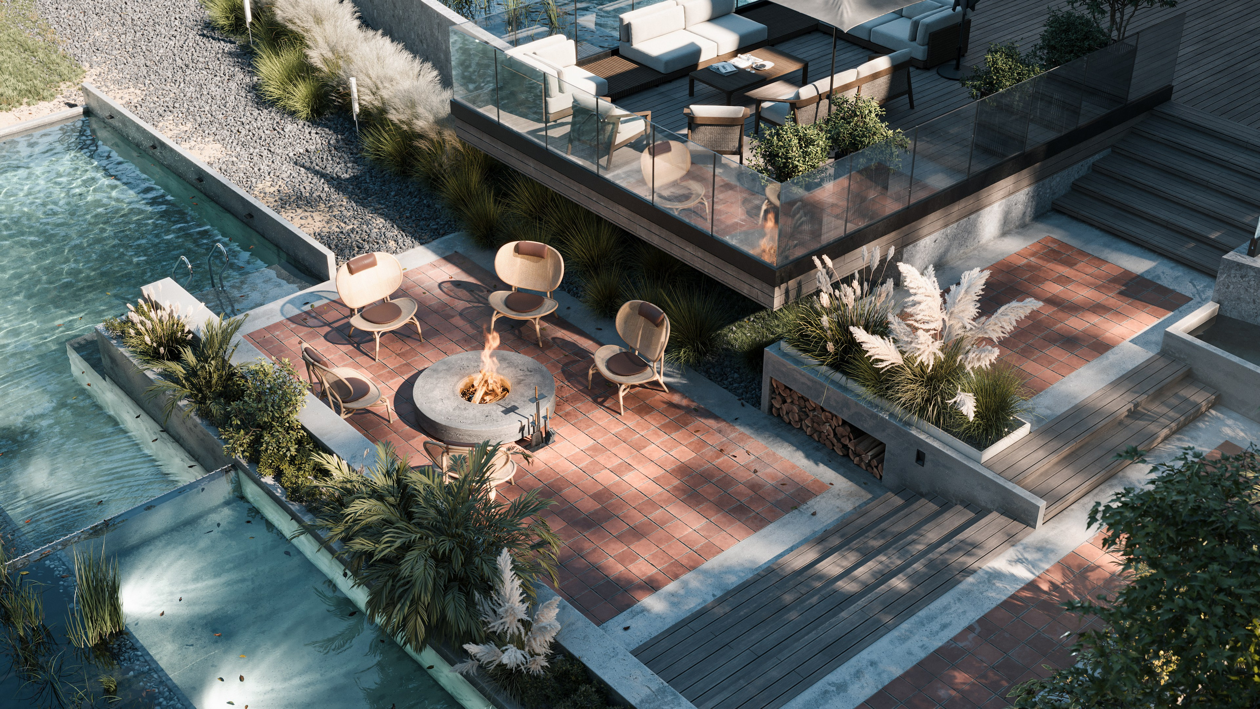 Уютная зона отдыха с террасой и костровой площадкой