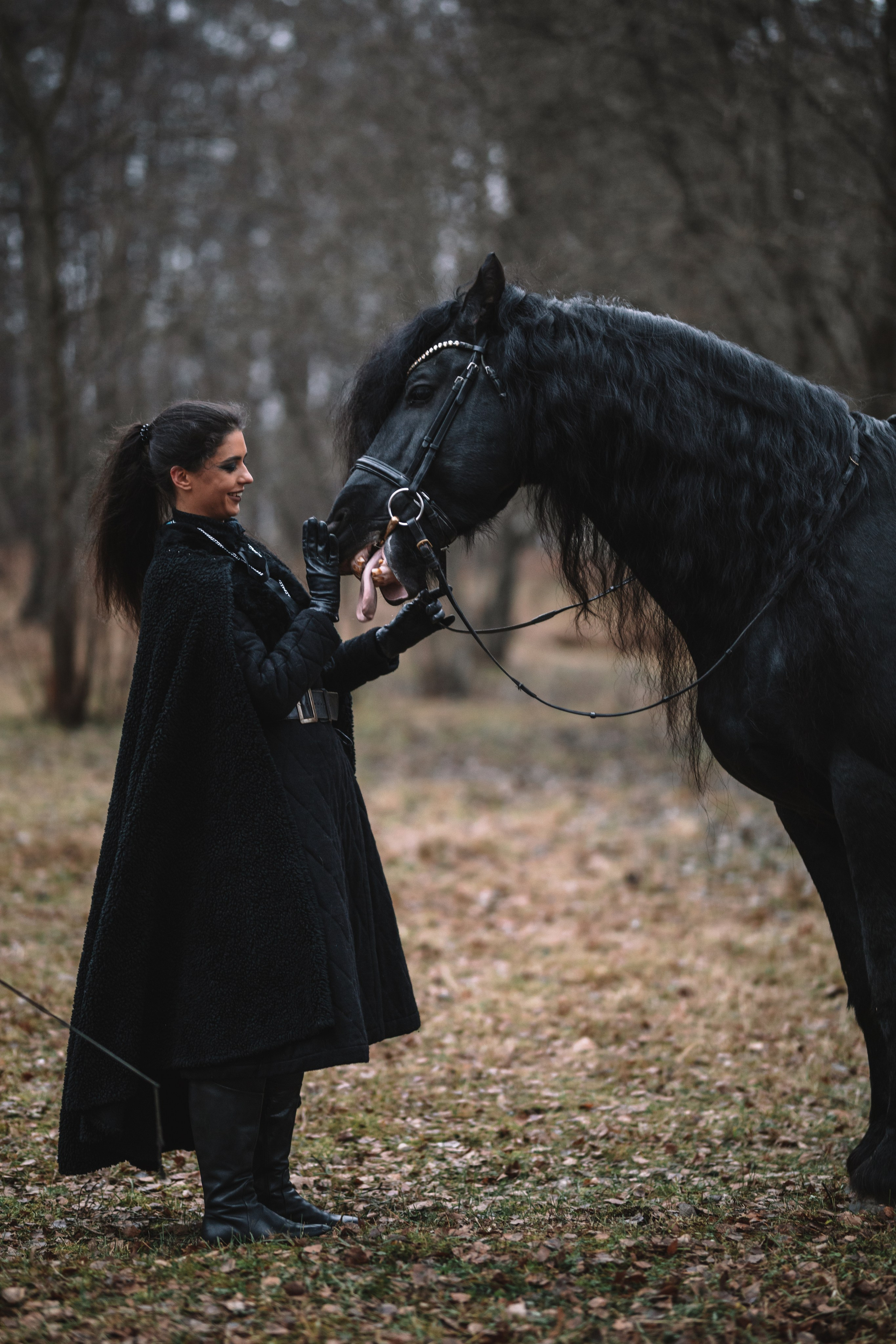 Наташа с фризом в костюме викинга. Фотосессии с лошадьми