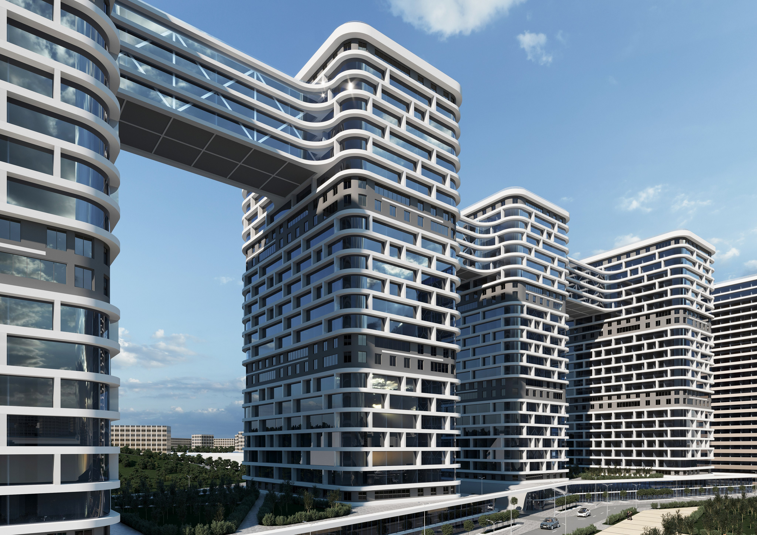 3D визуализация жилого комплекса в Ростове-на-Дону, современная архитектура.