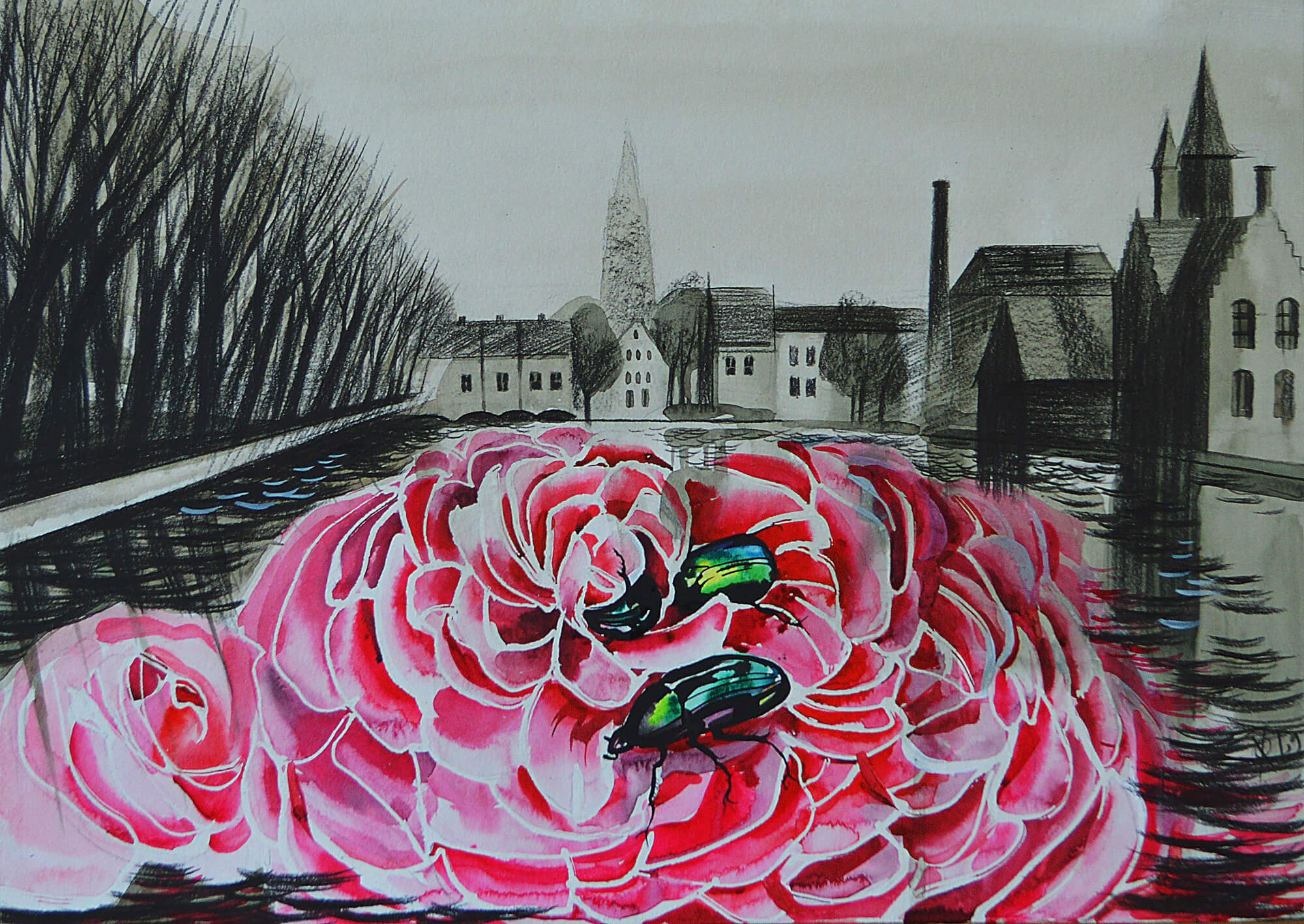 The lake of love, 29/42, mixed media on paper, 2019