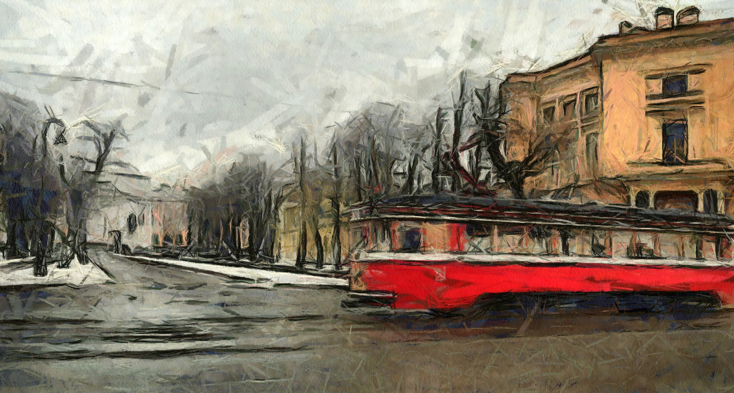 Санкт петербург,ретро трамвай у Михайловского замка.картина