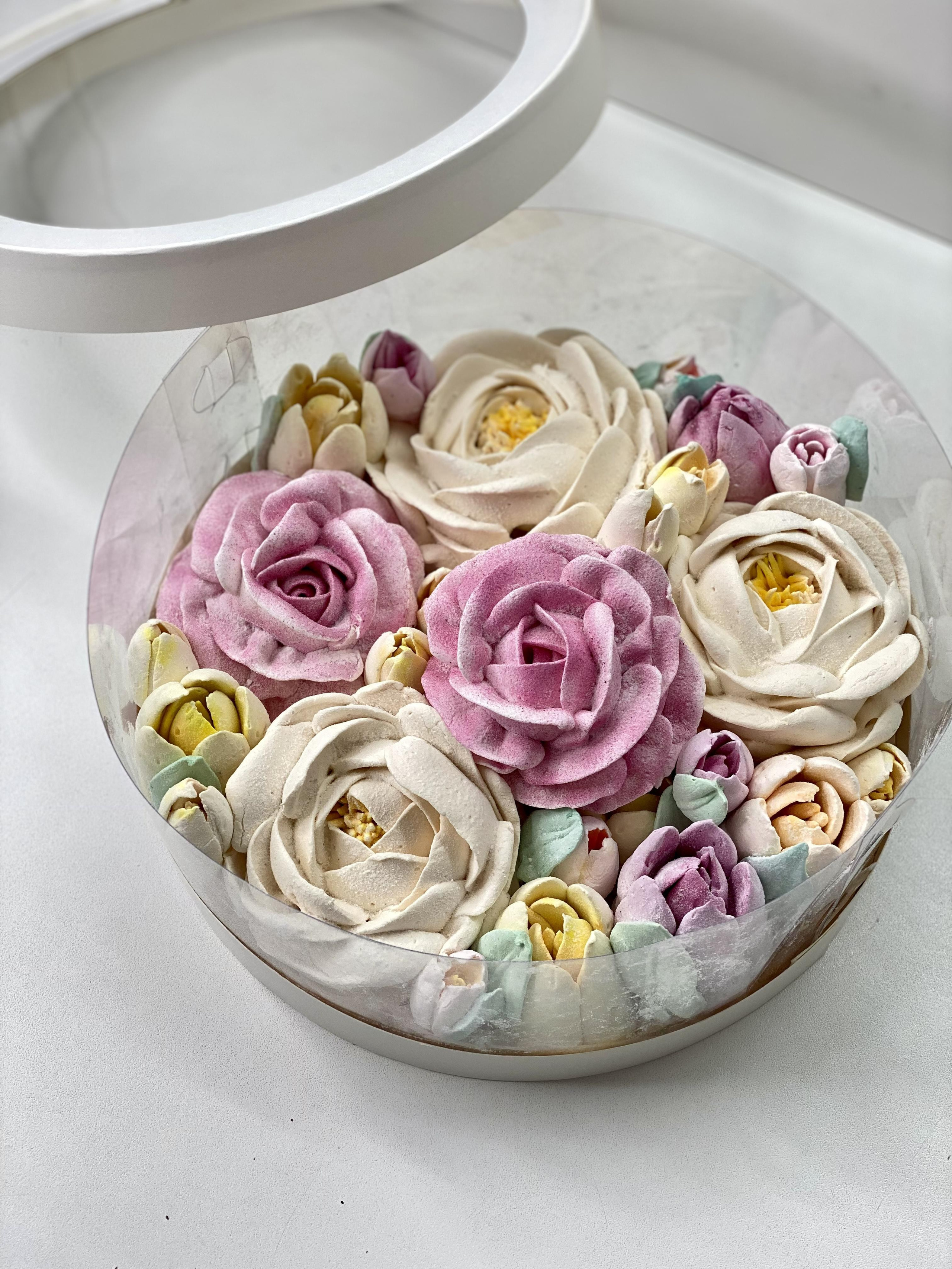 Цветы из зефира, 24 см аквабокс. Katyasugarsugar капкейки, зефир, торты Москва