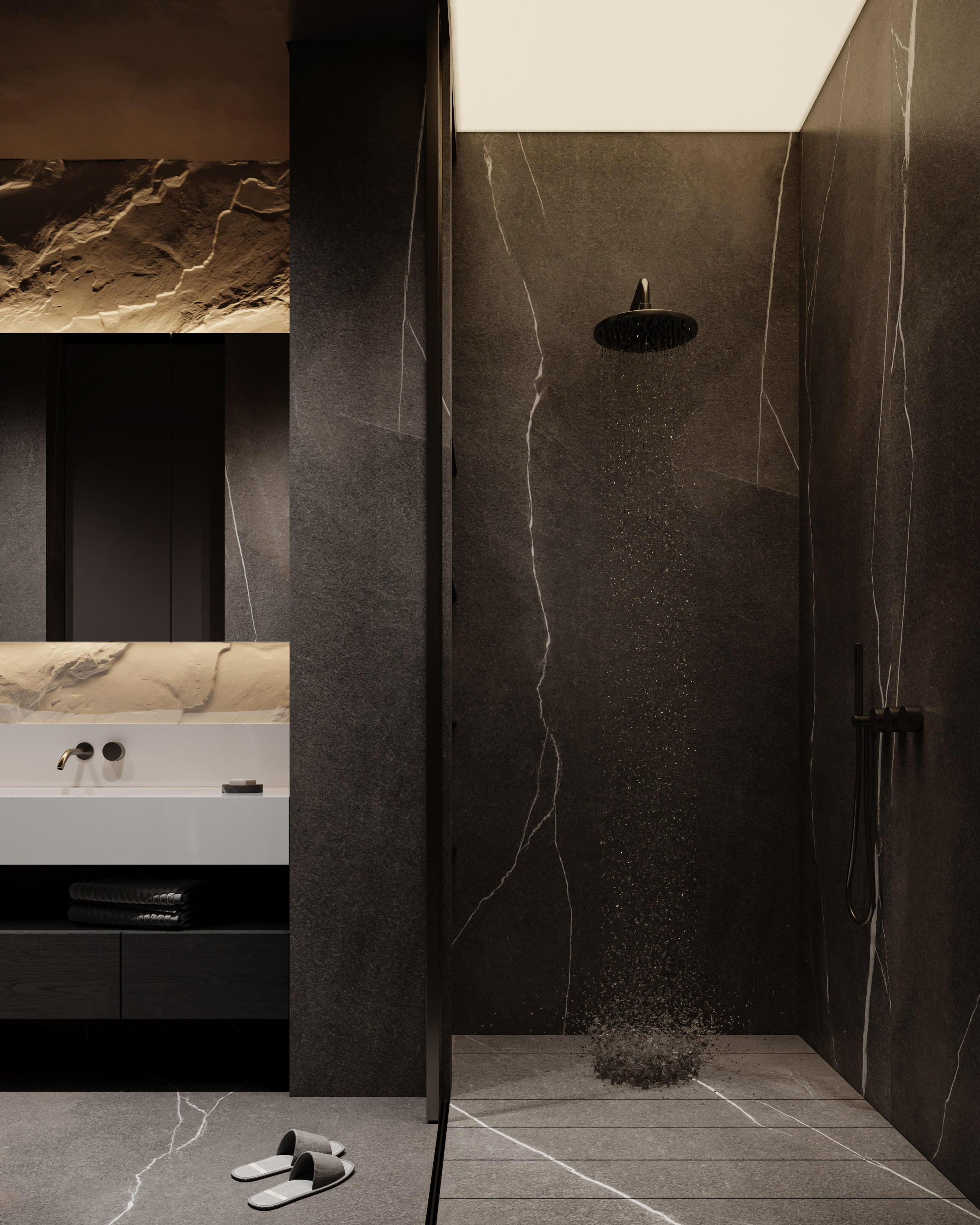 Современная душевая со световым потолком