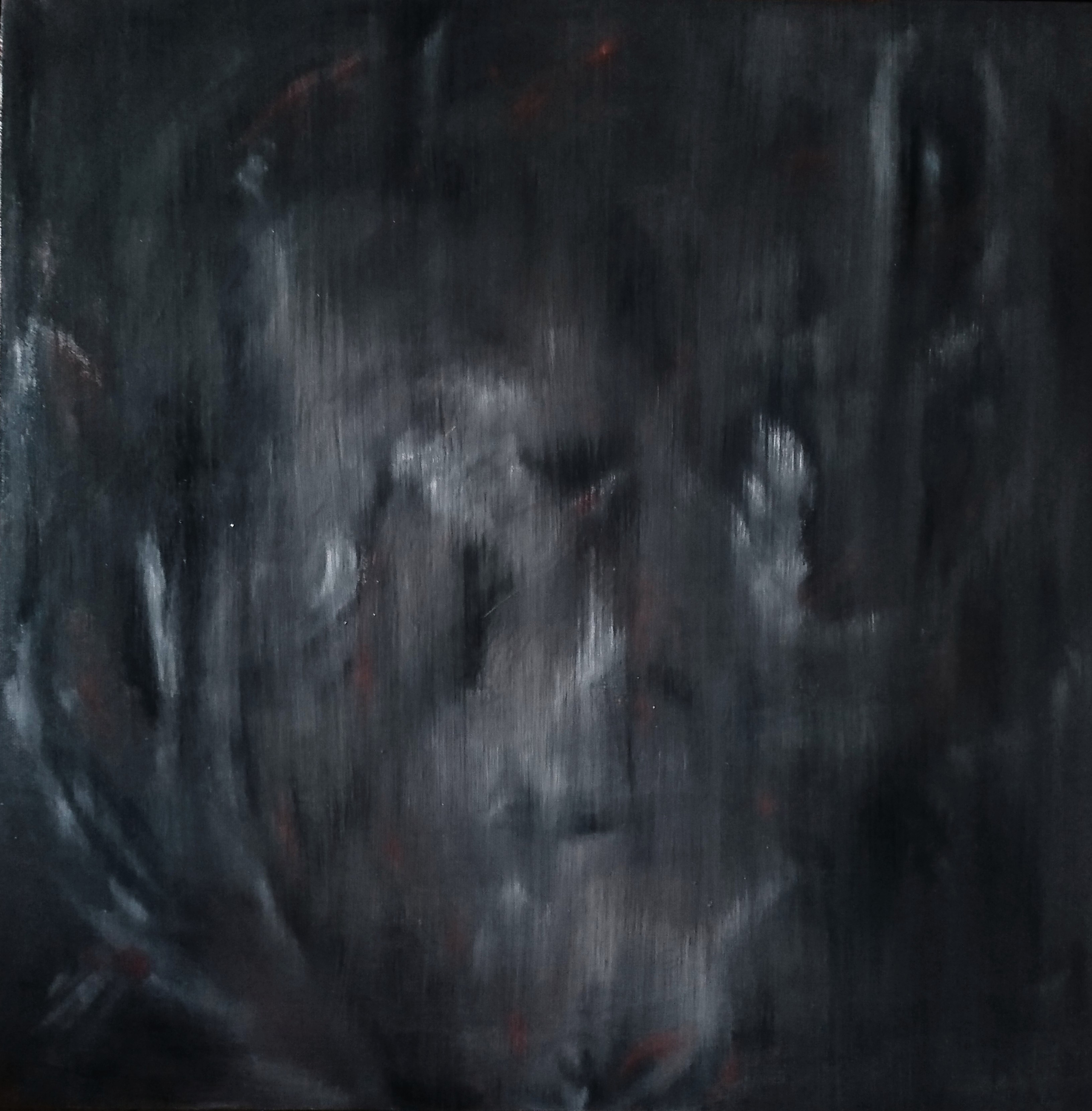 Абстракция. Лицо призрака в старом зеркале. Картина выполнена в черном и темно-серых тонах.