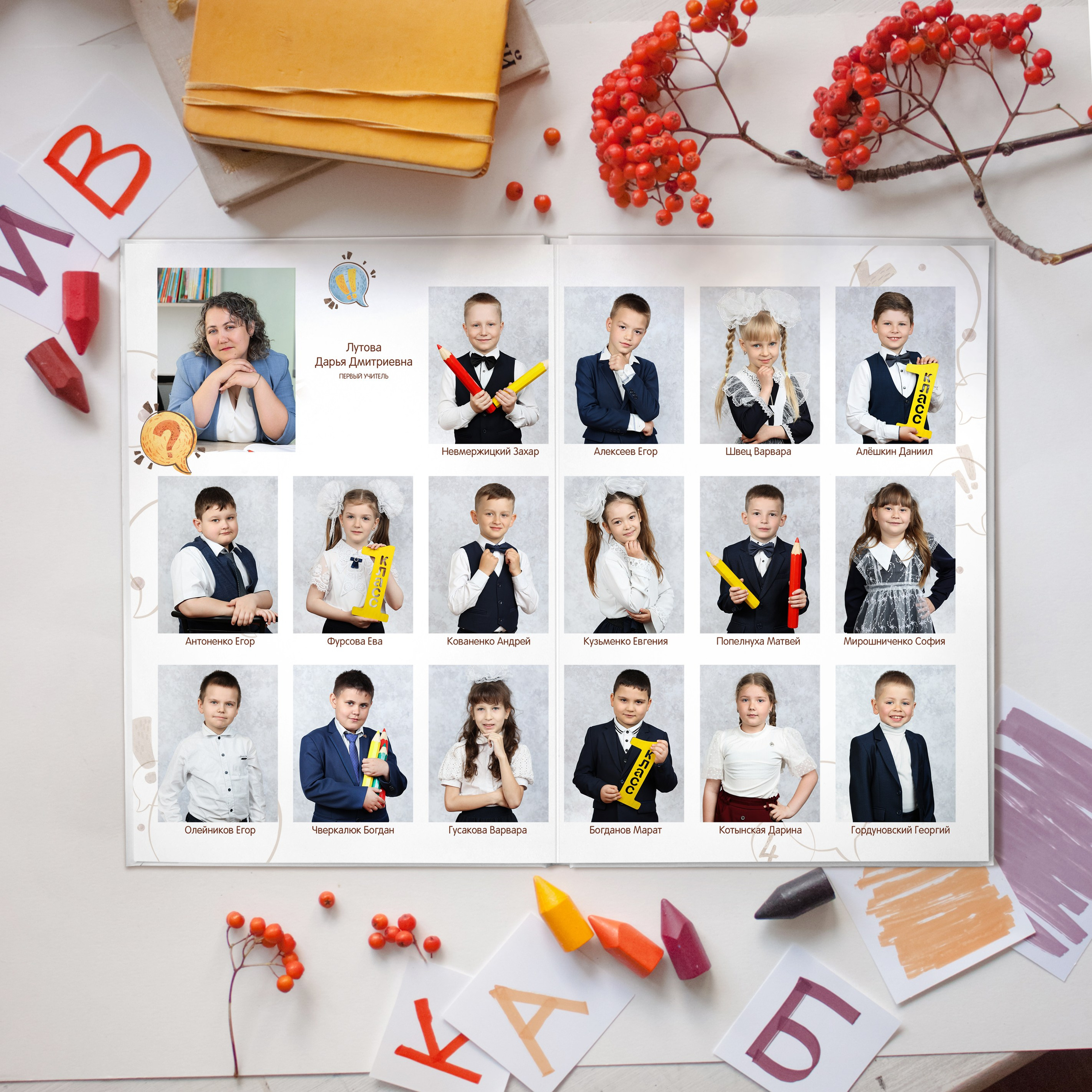 5 разворотов школьный альбом для начальных классов