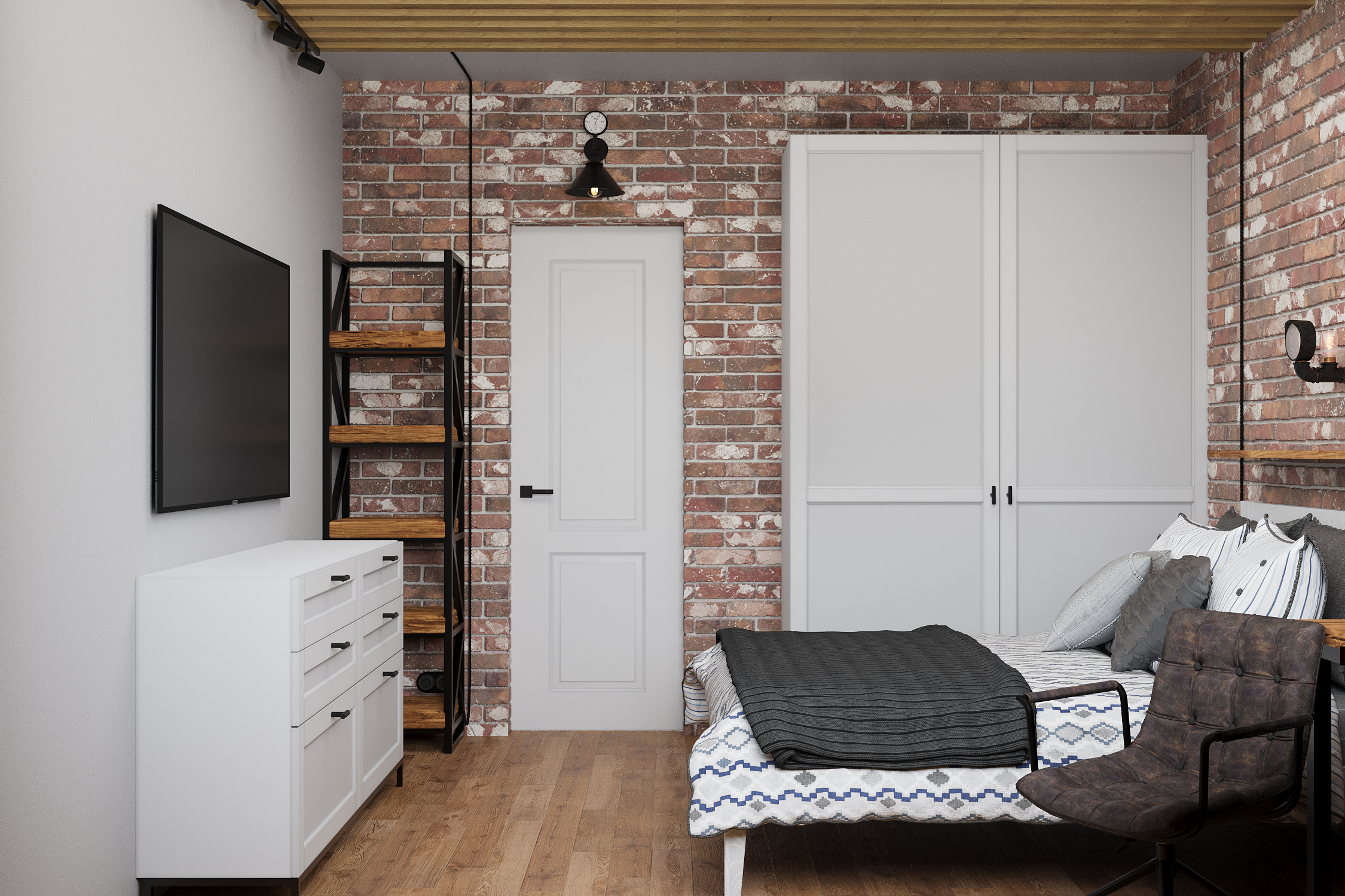 Спальня в стиле Loft. 3D-визуализации