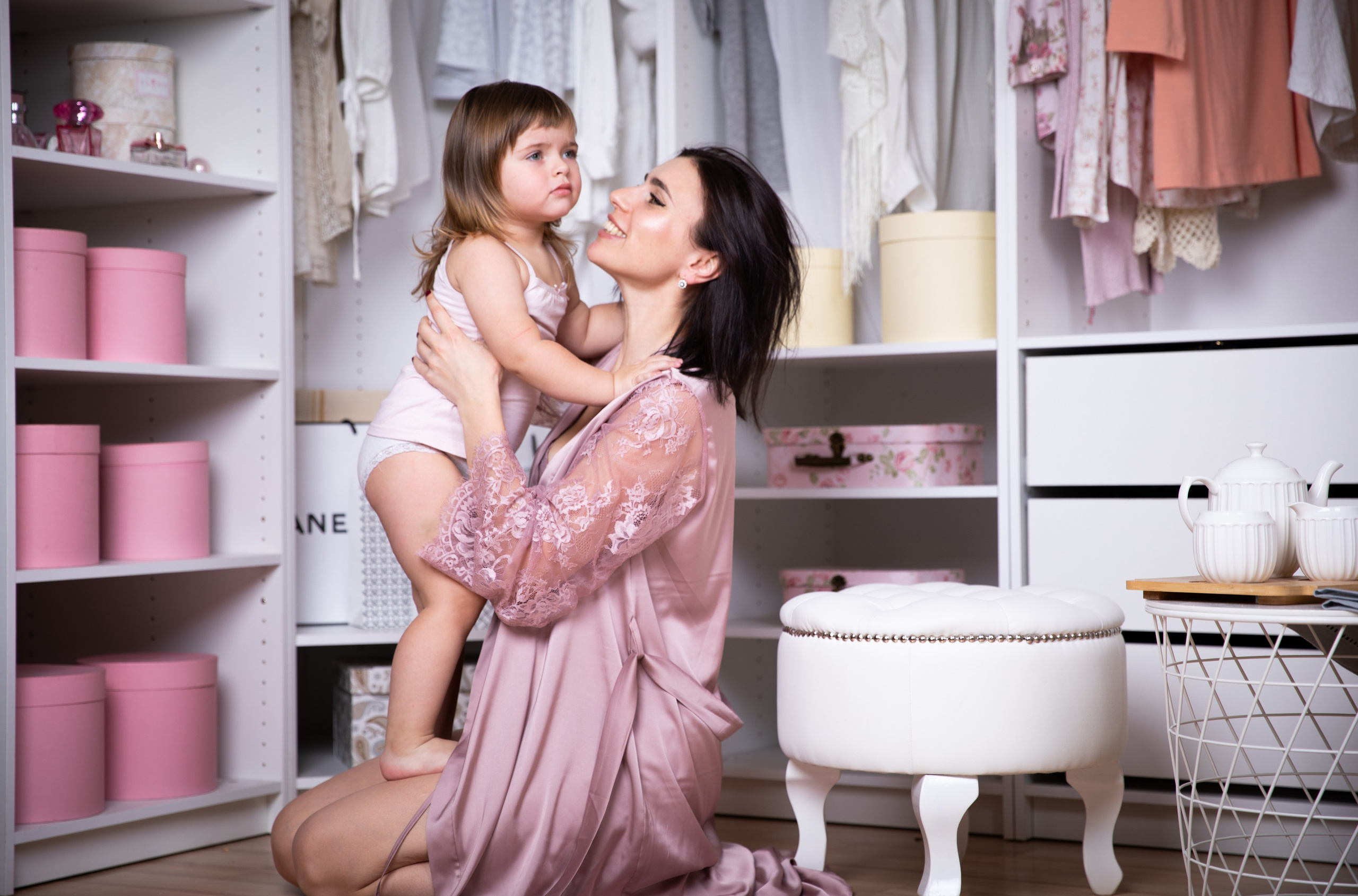 Mother and daughter at a studio photo shoot. Professional family, children, fashion, event and wedding photographer in Portugal.