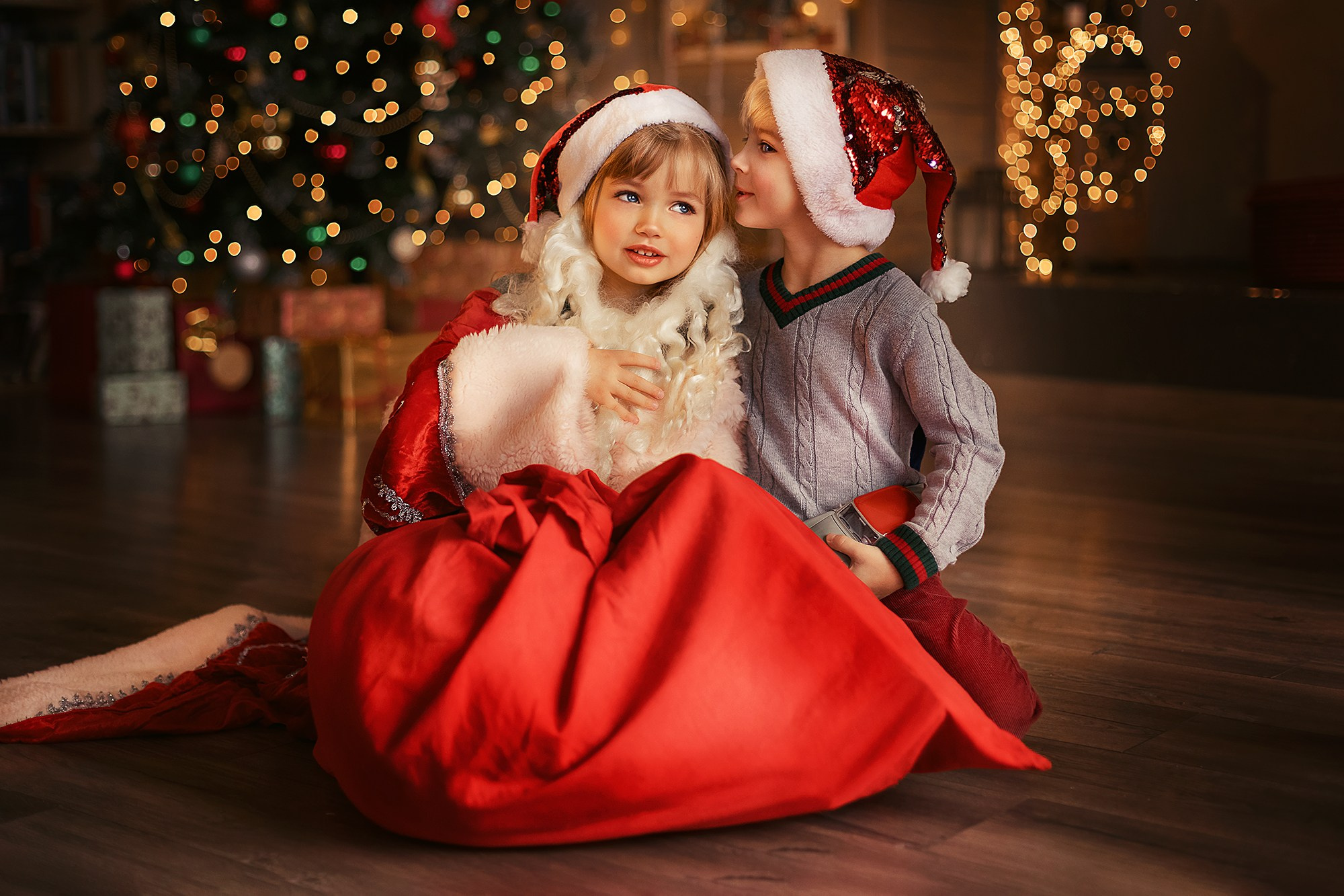 Дети с подарками, Новый Год, Рождество, радость