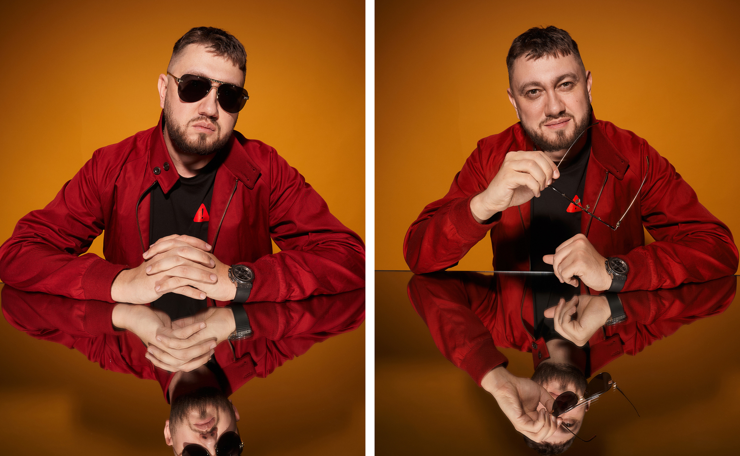 Мужской портрет на желтом фоне с отражением