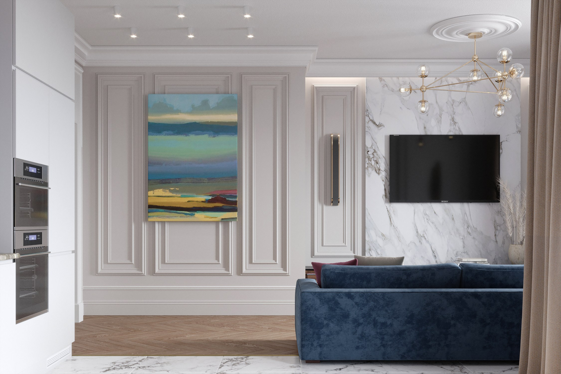 Визуализация кухни — гостиной 30 m². Заказать 3d визуализацию интерьеров — Дарья Веденёва