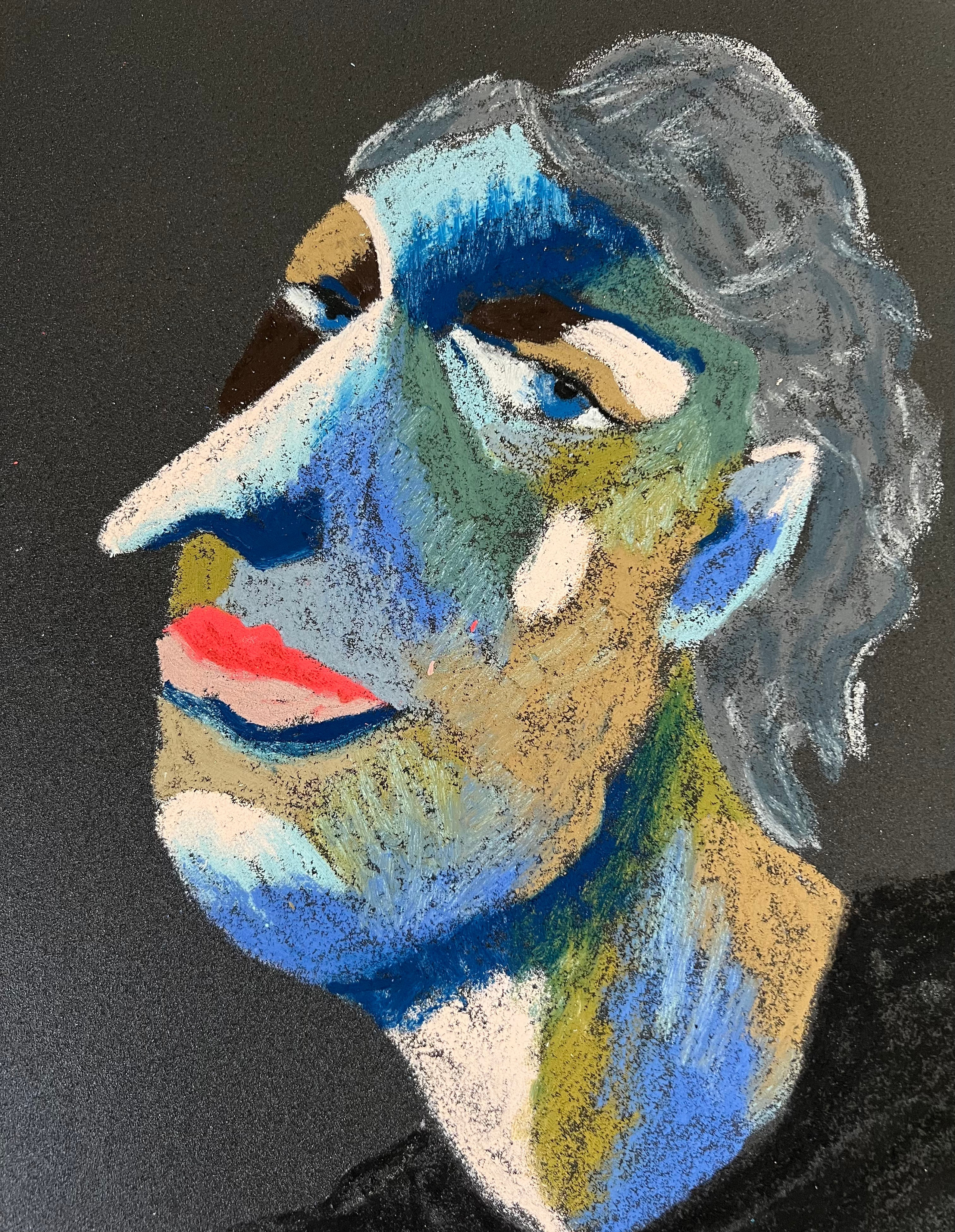 He is a simple man . Oil pastel, sandpaper. 28 x 23 cm