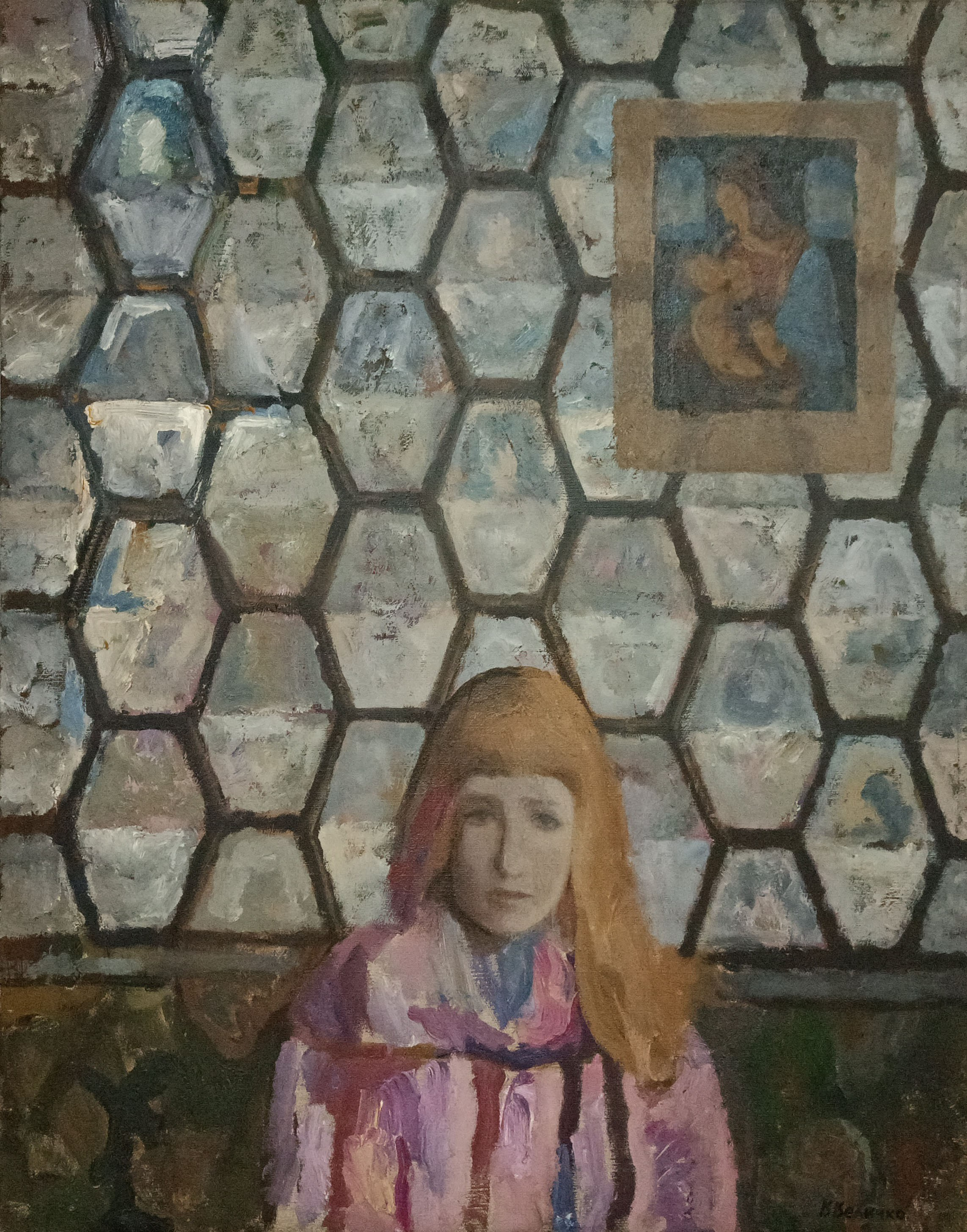 «Женский портрет (с Мадонной Литта)» 1987 год. Художник Величко Вадим Семёнович