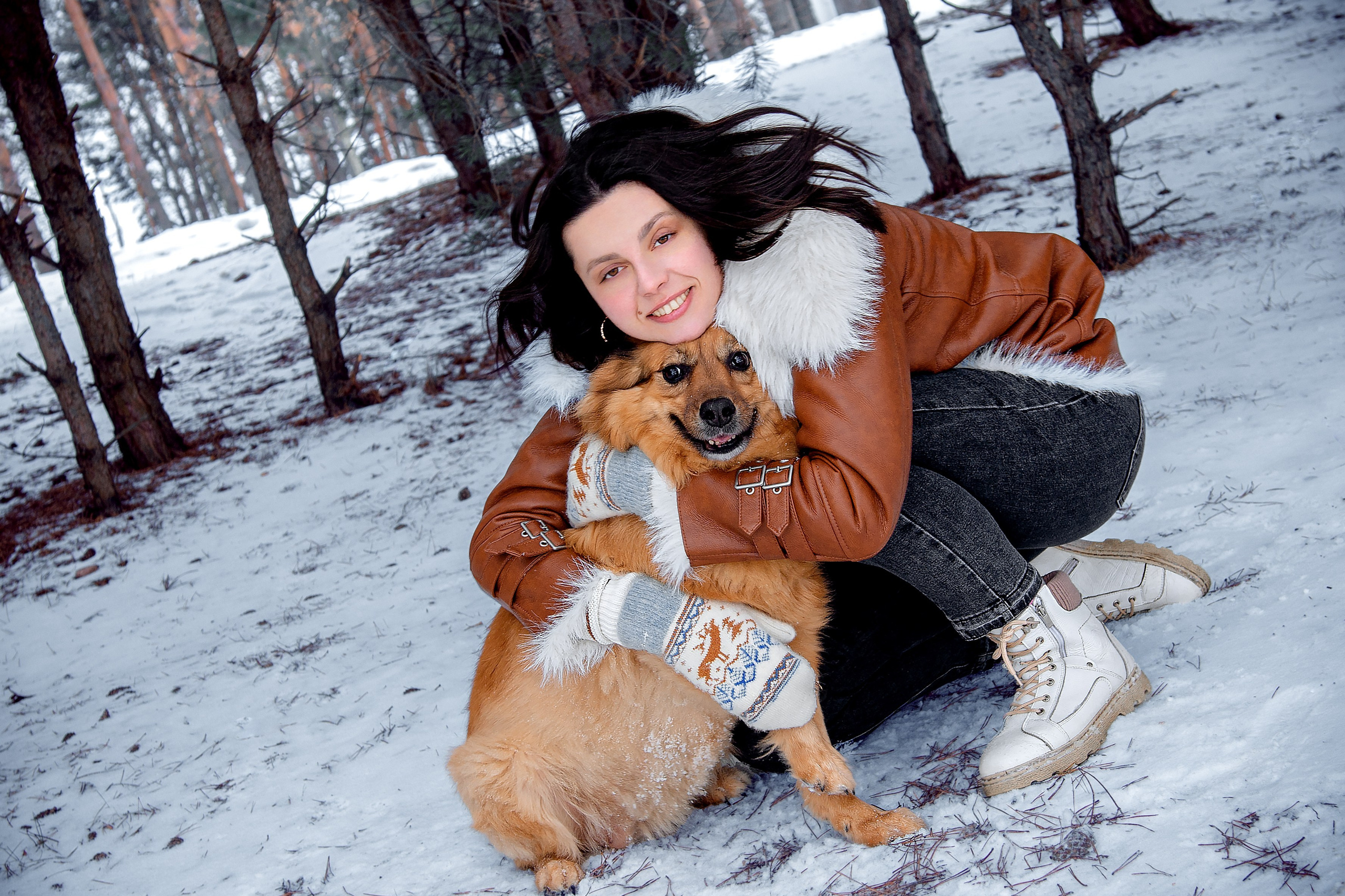 Фотосессия с собакой в зимнем лесу